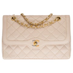 Rare Chanel Classic Double Flap shoulder bag in beige quilted leather and GHW