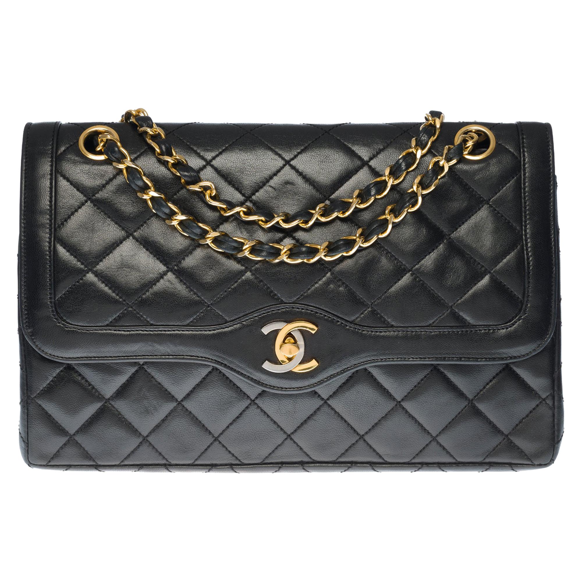 Rare Chanel Classic Double Flap shoulder bag in black quilted leather and GHW