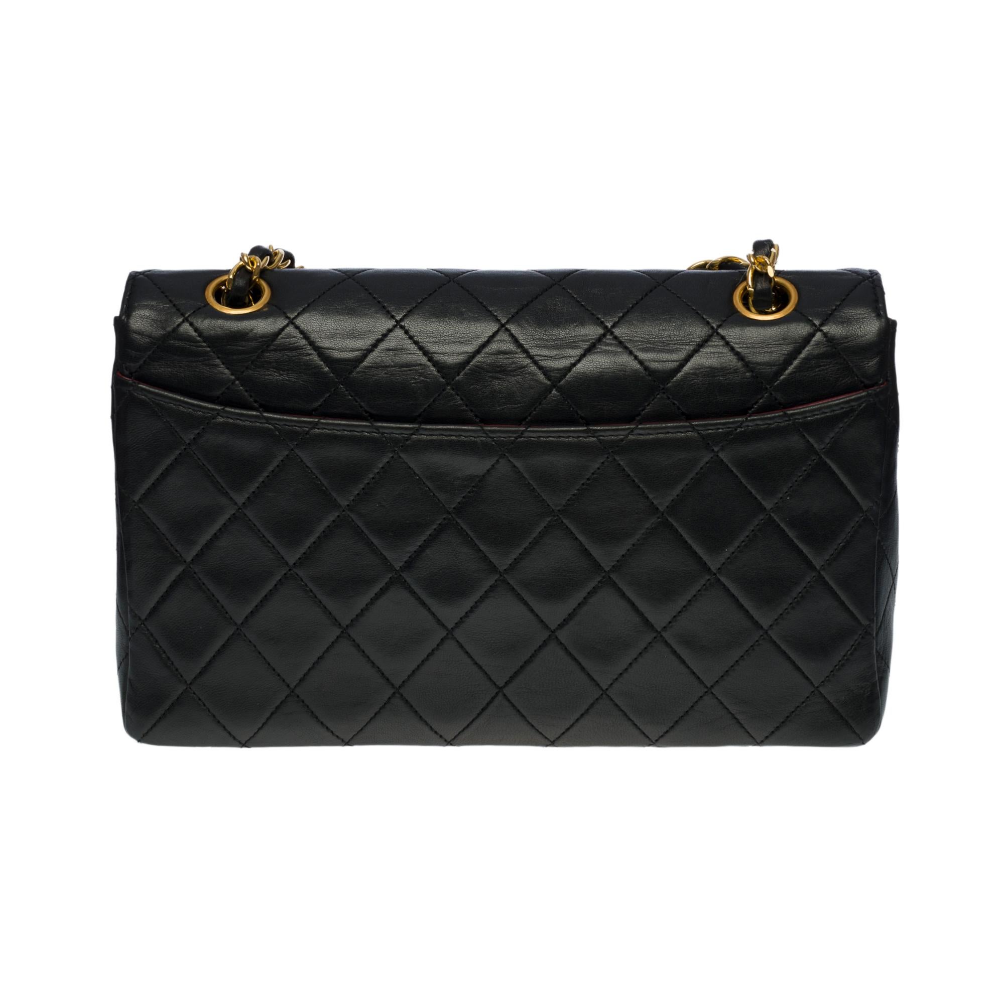 Black Rare Chanel Classic Flap shoulder bag in black quilted lambskin with Pouch, GHW