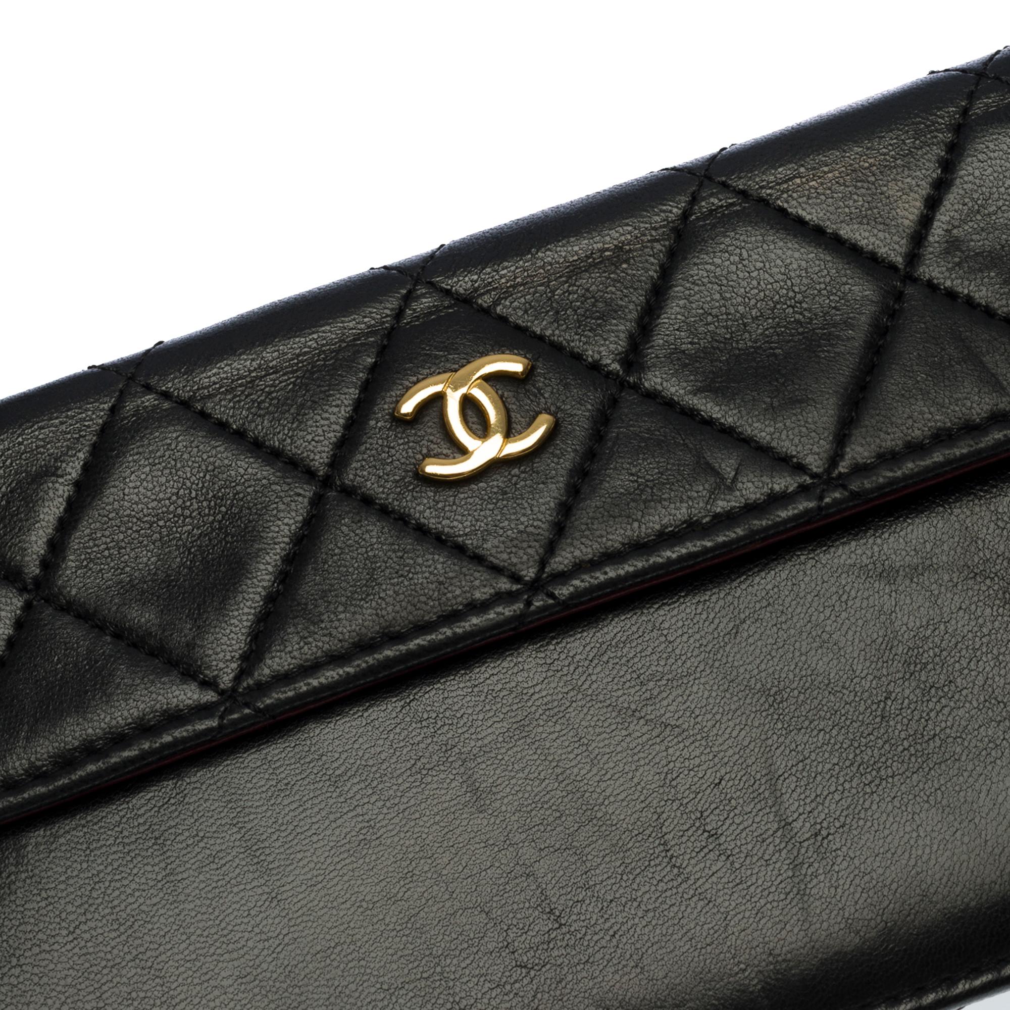 Rare Chanel Classic Flap shoulder bag in black quilted lambskin with Pouch, GHW 1