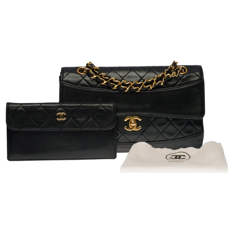 Rare Chanel Classic Flap shoulder bag in black quilted lambskin with Pouch,  GHW at 1stDibs