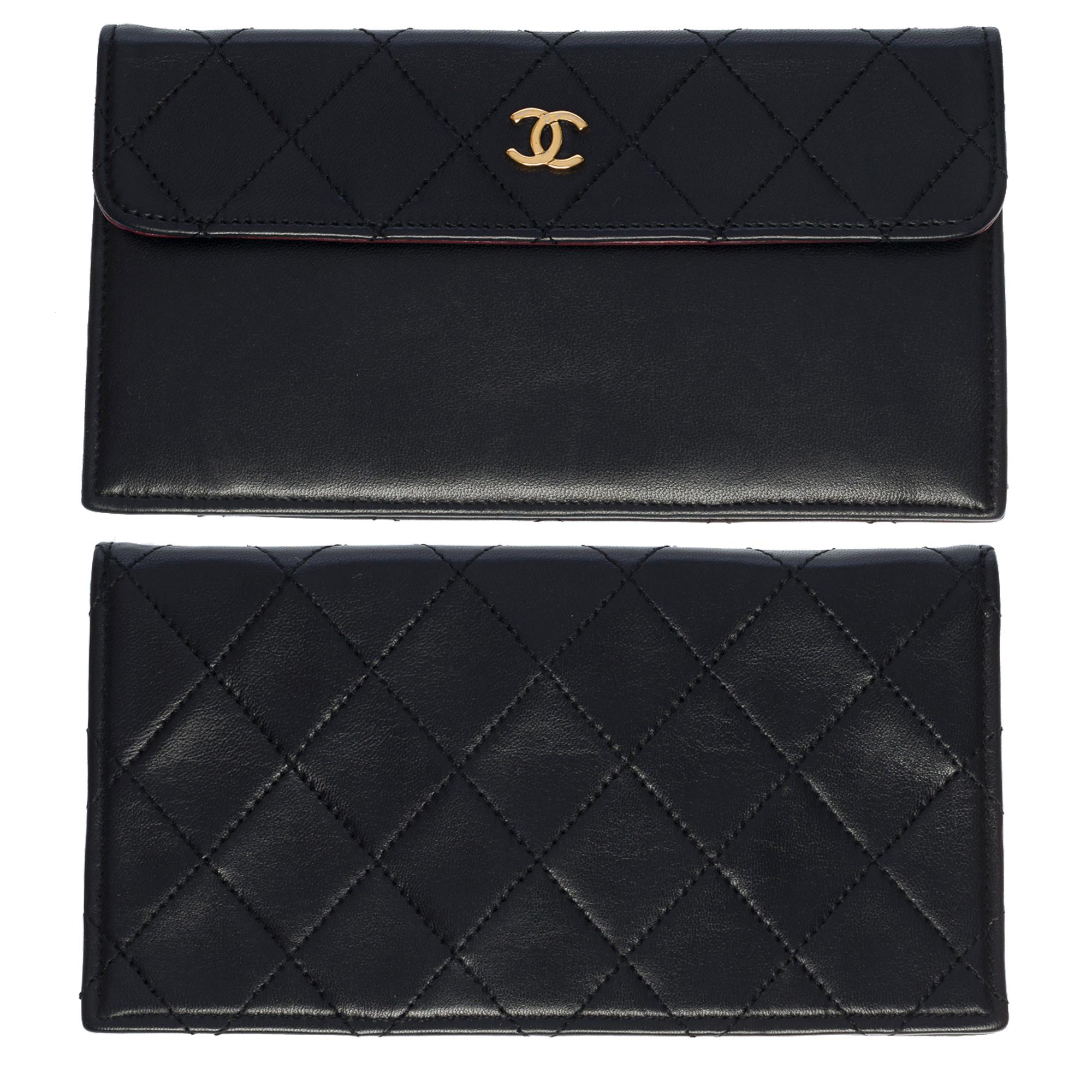 Rare Chanel Classic shoulder flap bag in black quilted lambskin with Pouch, GHW 11