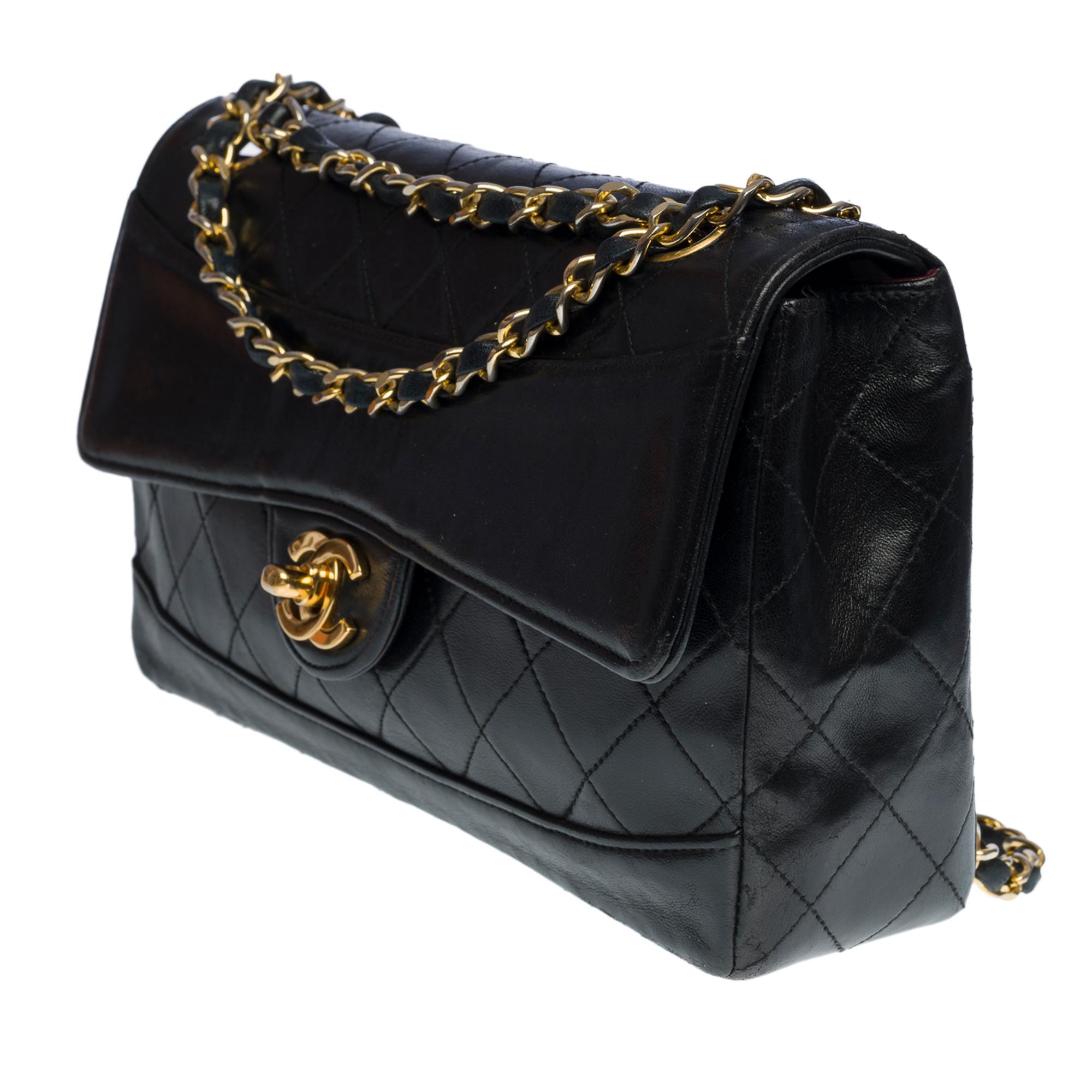 Women's Rare Chanel Classic shoulder flap bag in black quilted lambskin with Pouch, GHW
