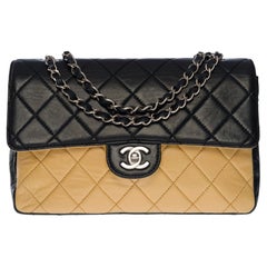 Rare Chanel Classic single flap shoulder bag in black/beige quilted lambskin, SHW