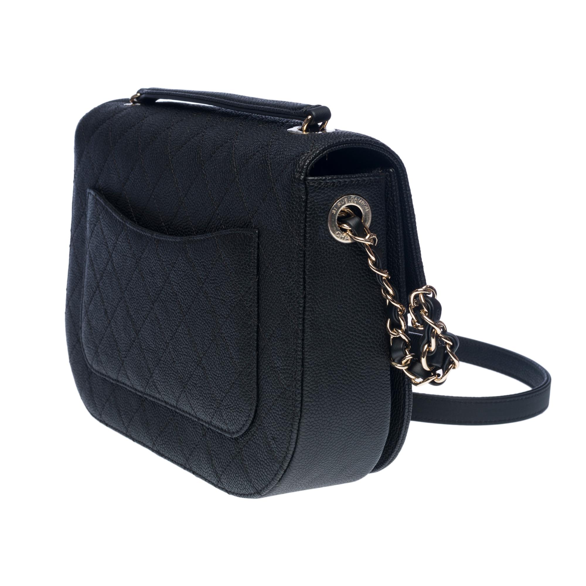 Rare sac à rabat Chanel Coco Cuba de taille moyenne en cuir caviar noir champagne HW  Pour femmes en vente