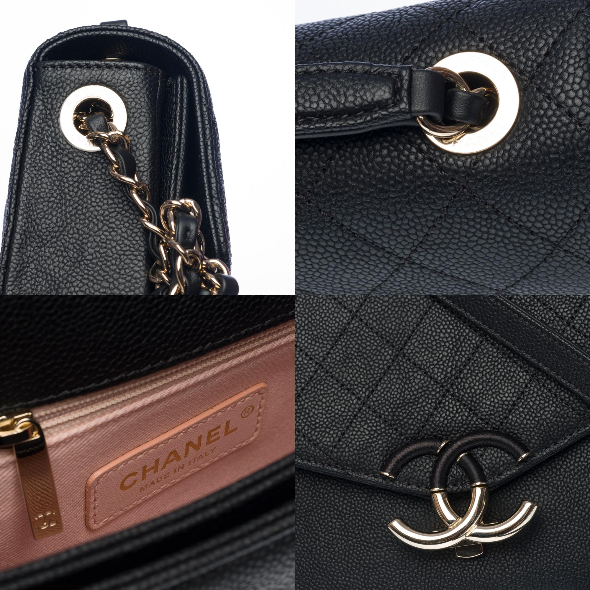 RARE Chanel Coco Cuba Medium flap bag in black caviar leather, Champagne HW  In Excellent Condition In Paris, IDF