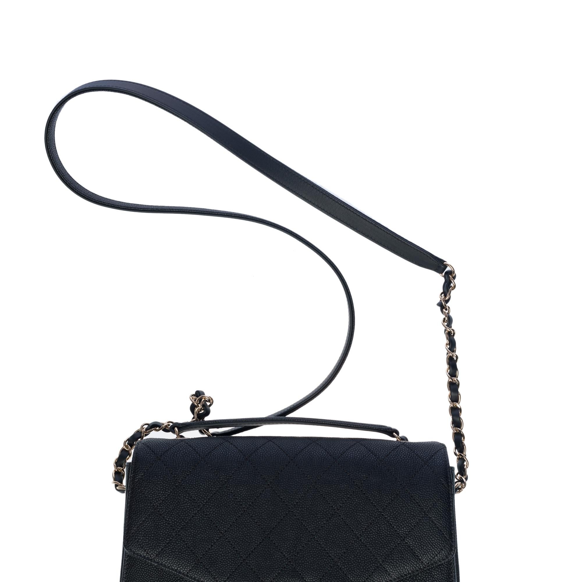 Rare sac à rabat Chanel Coco Cuba de taille moyenne en cuir caviar noir champagne HW  en vente 4