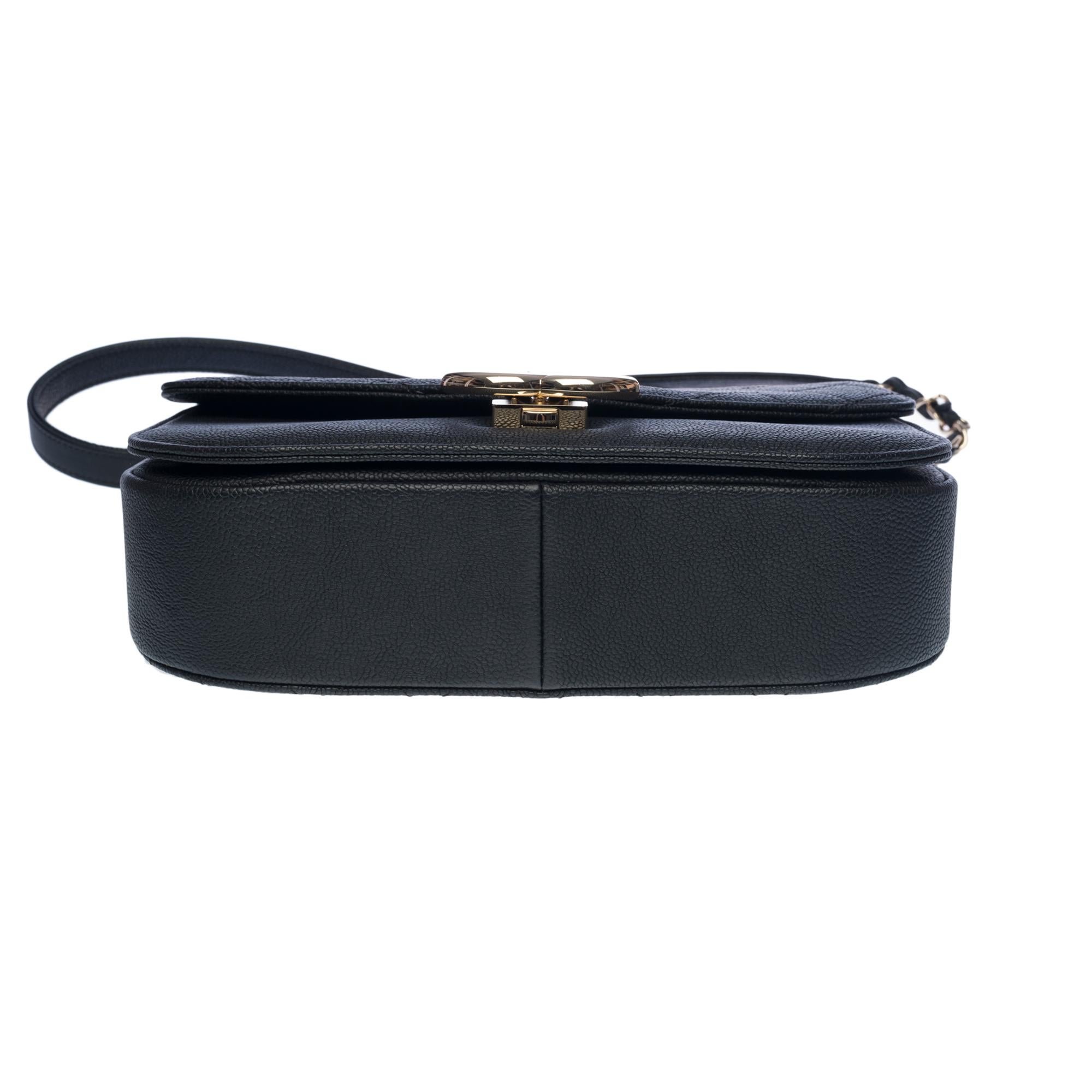 RARE Chanel Coco Cuba Medium flap bag in black caviar leather, Champagne HW 1