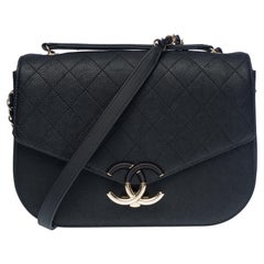 RARE Chanel Coco Cuba Medium flap bag in black caviar leather, Champagne HW 