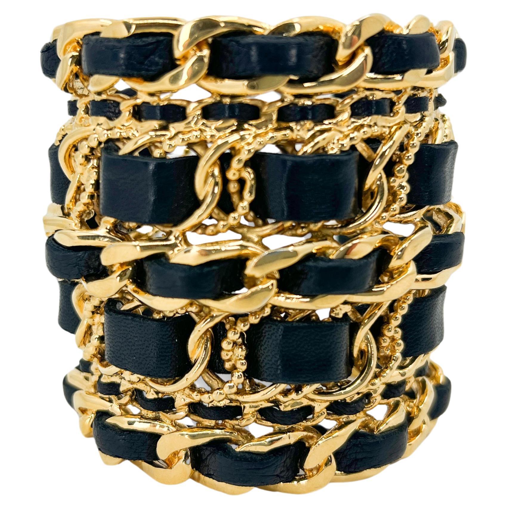 Rare Chanel Collection 26 Vintage Stacked Woven Chain Cuff Bracelet 66974