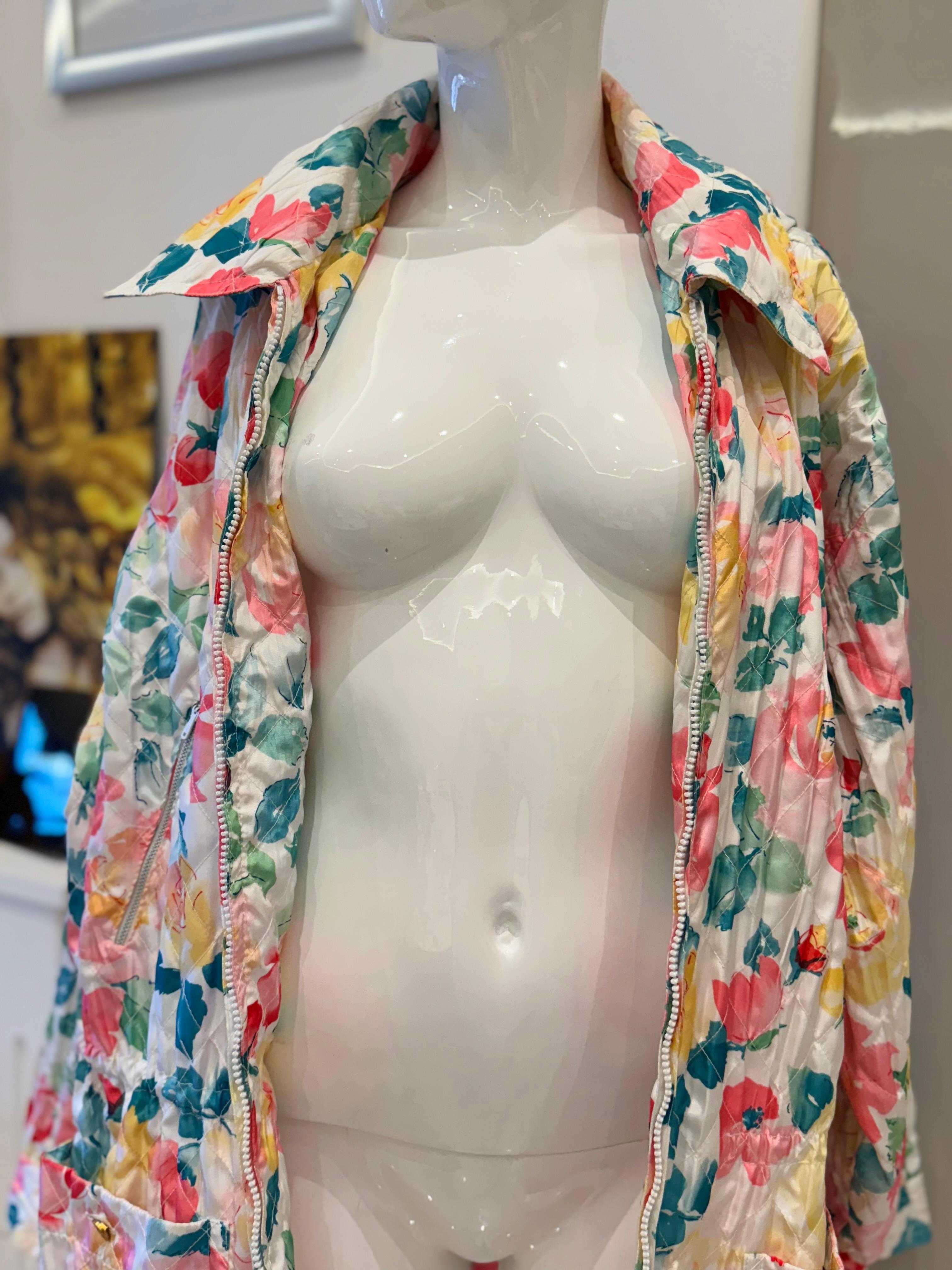 Rare Chanel Cruise 1995 runway flowers print coat one size 3
