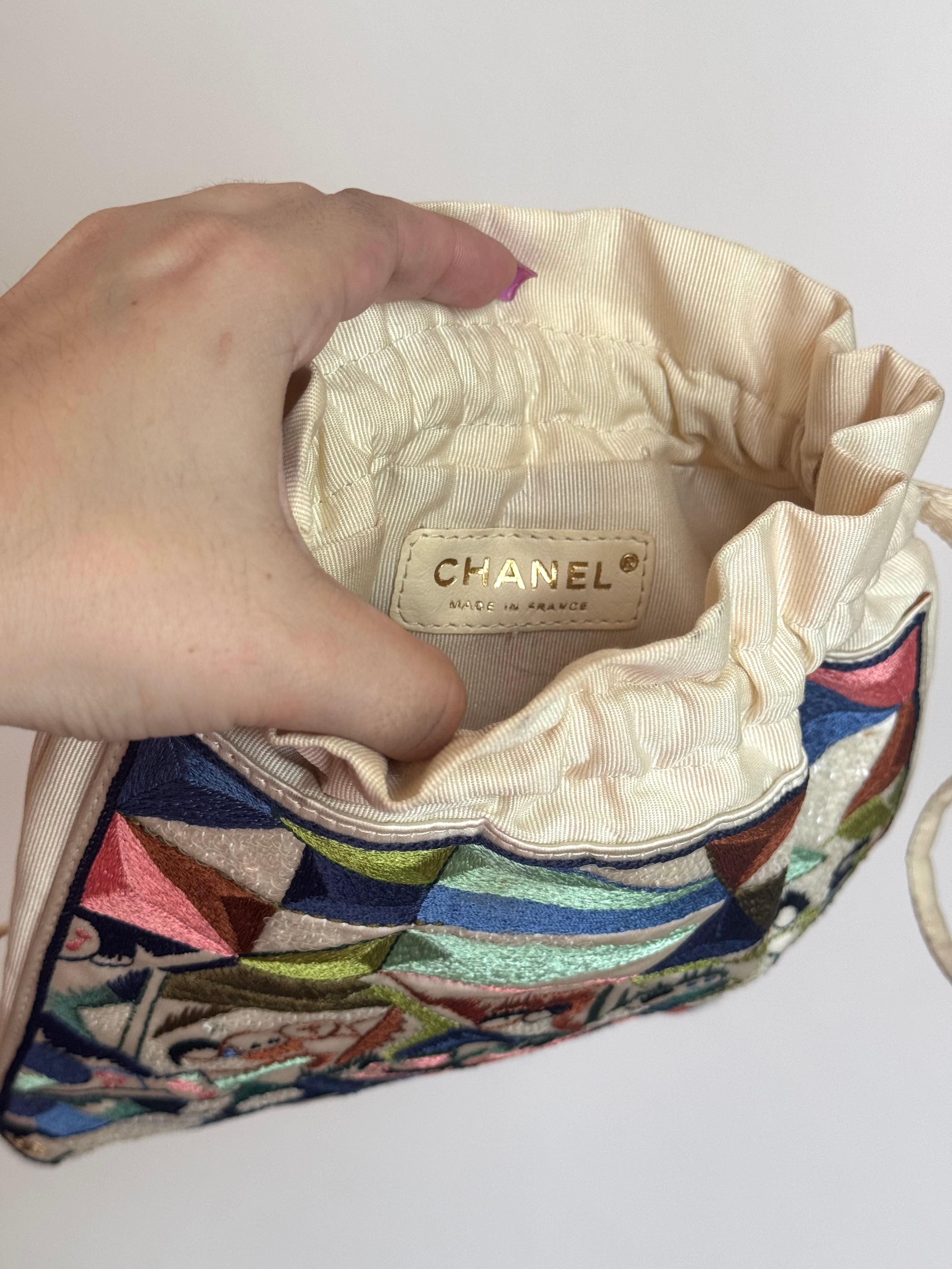 Rare Chanel Cruise 2012 Cap Eden Roc collection sample embroidery bucket bag For Sale 5