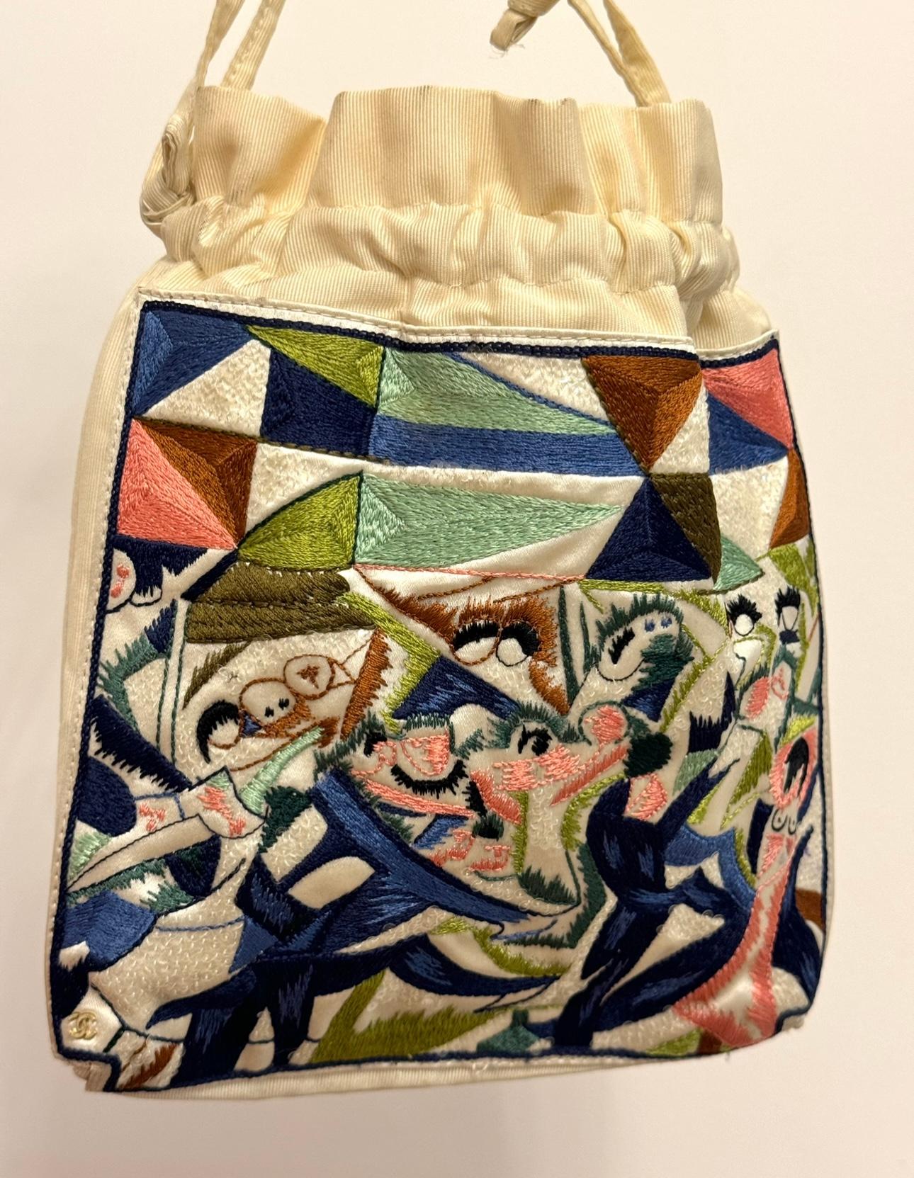 Rare Chanel Cruise 2012 Cap Eden Roc collection sample embroidery bucket bag For Sale 2