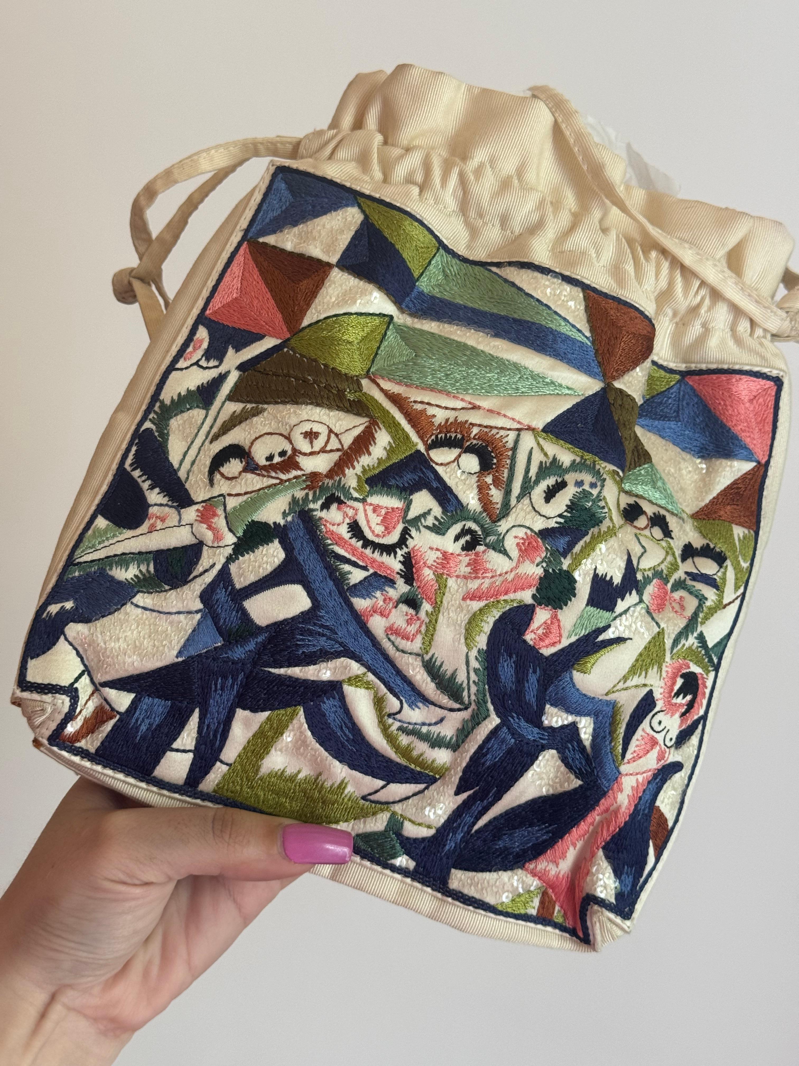 Rare Chanel Cruise 2012 Cap Eden Roc collection sample embroidery bucket bag For Sale 3