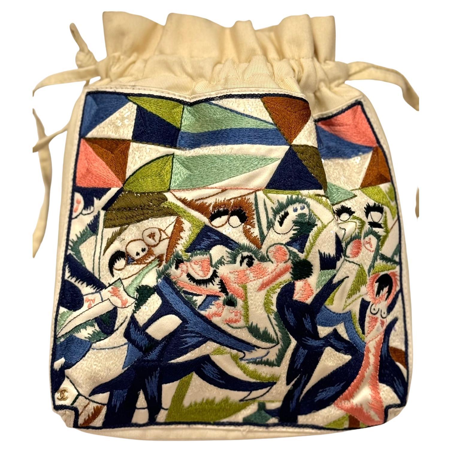 Rare Chanel Cruise 2012 Cap Eden Roc collection sample embroidery bucket bag For Sale