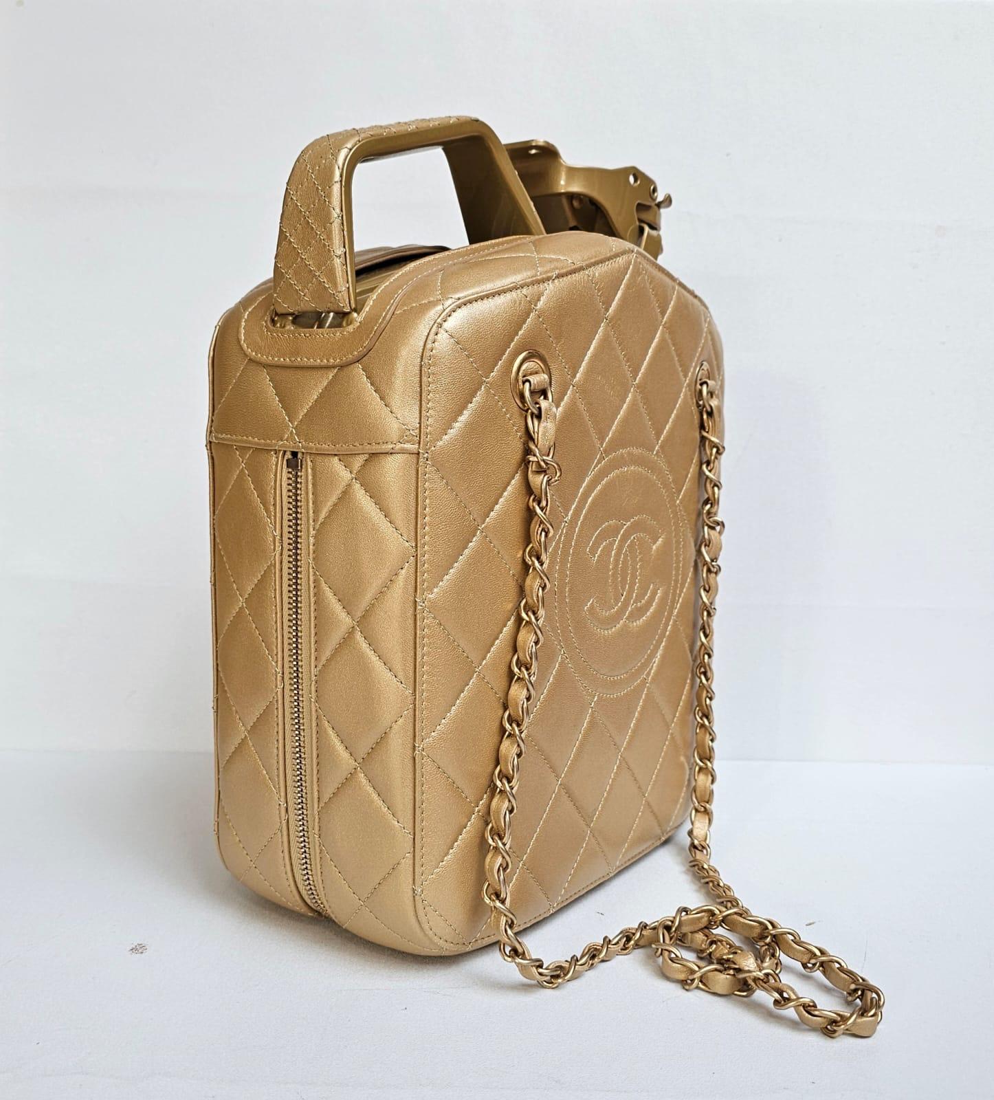 Women's or Men's Rare Chanel Cruise 2015 Gold Night Gas Tank Jerry Can Accessory Bag For Sale