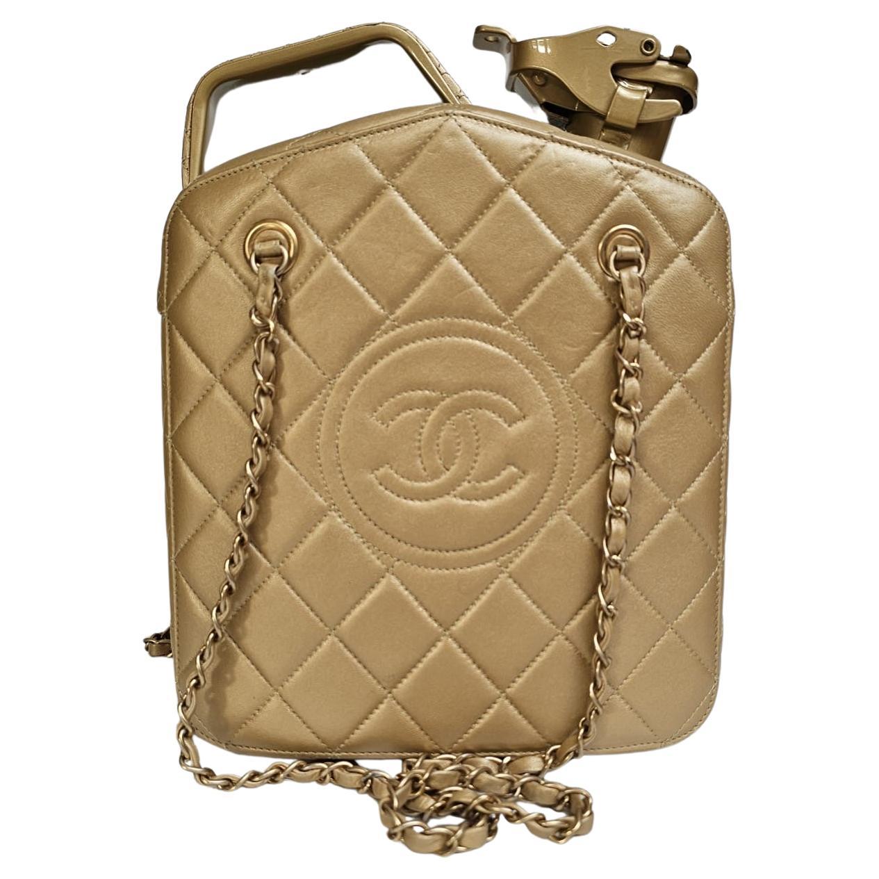 Rare Chanel Cruise 2015 Gold Night Gas Tank Jerry Can Accessory Bag For Sale