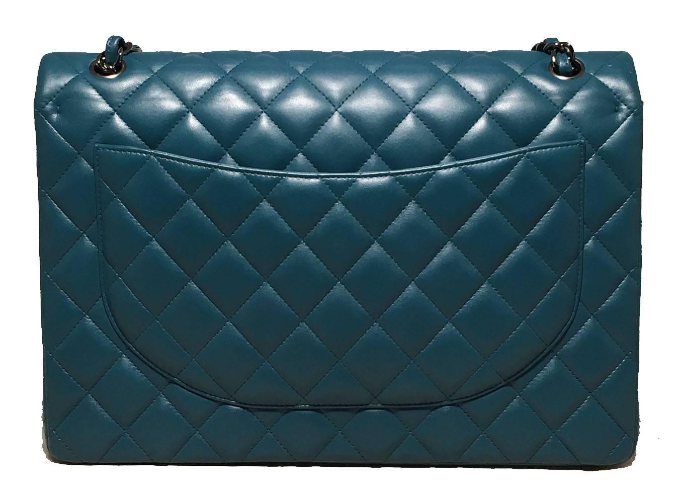 Blue Chanel Dark Teal Quilted Leather 2.55 Maxi Double Flap Classic Shoulder Bag