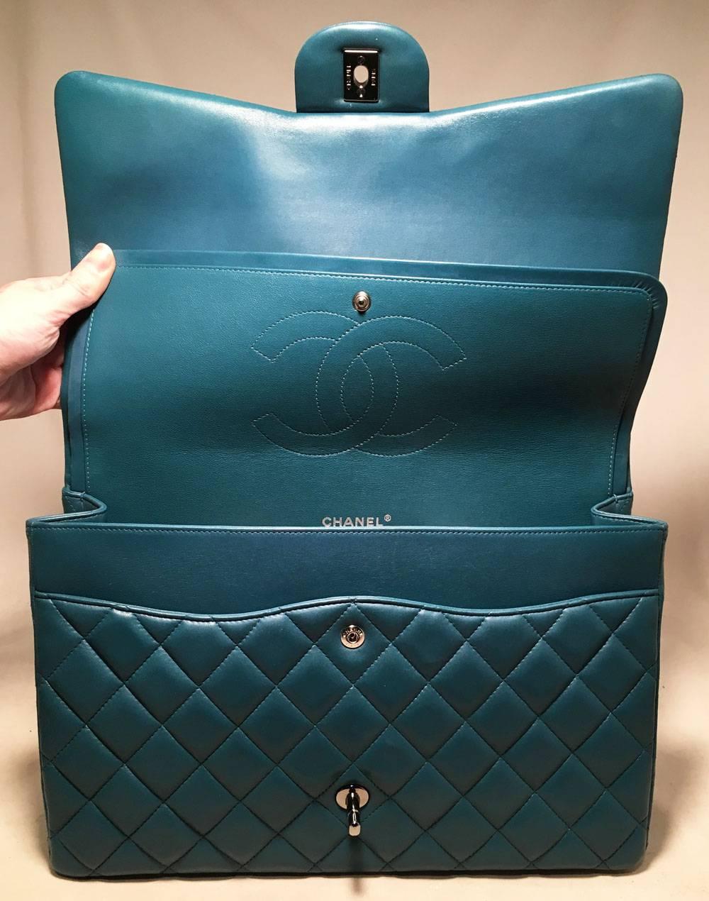 Chanel Dark Teal Quilted Leather 2.55 Maxi Double Flap Classic Shoulder Bag 1