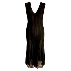 Rare CHANEL Deep Cleavage Black Crochet Knit Midi Cocktail Dress LBD 38