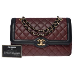 Rare Chanel Diana shoulder flap bag in burgundy and black quilted lambskin, GHW