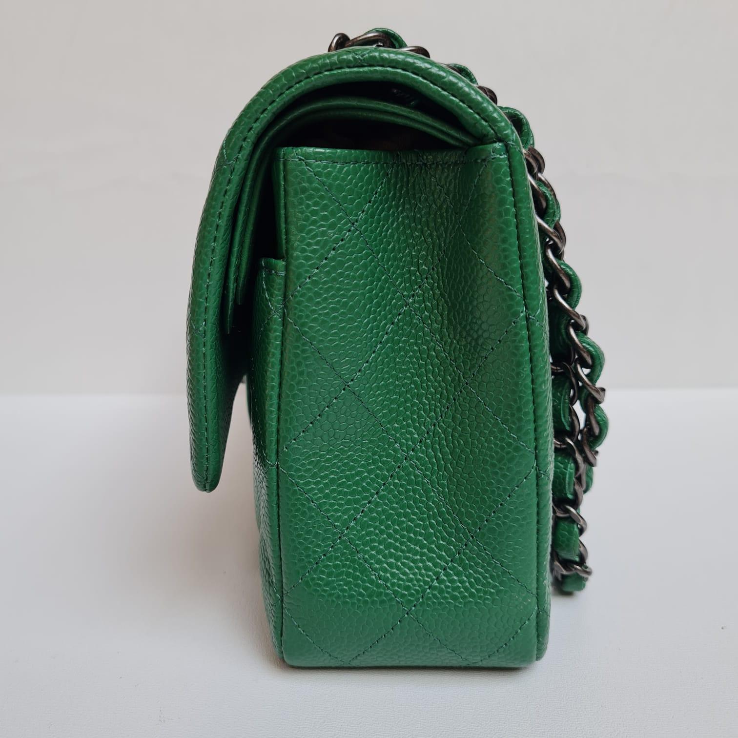 Rare Chanel Emerald Green Caviar Quilted Classic Medium Double Flap Bag RHW 6