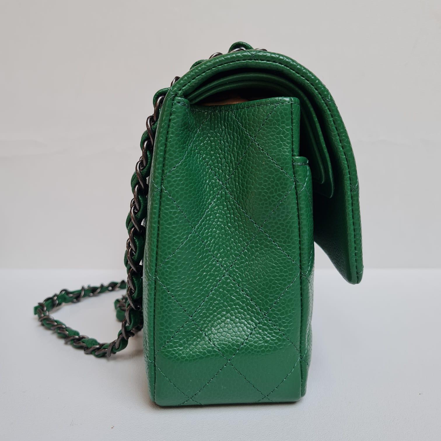 Rare Chanel Emerald Green Caviar Quilted Classic Medium Double Flap Bag RHW 9