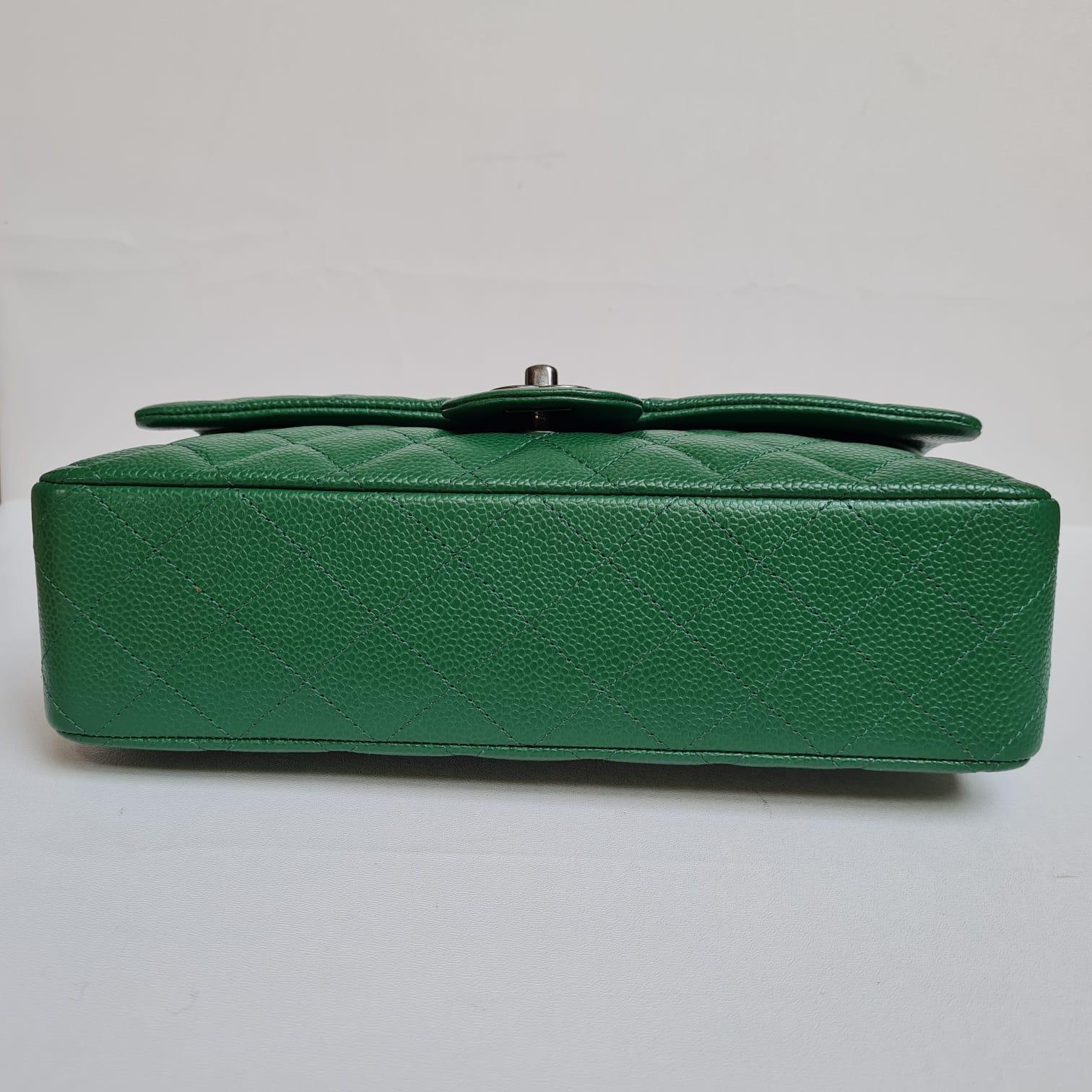 Rare Chanel Emerald Green Caviar Quilted Classic Medium Double Flap Bag RHW 10