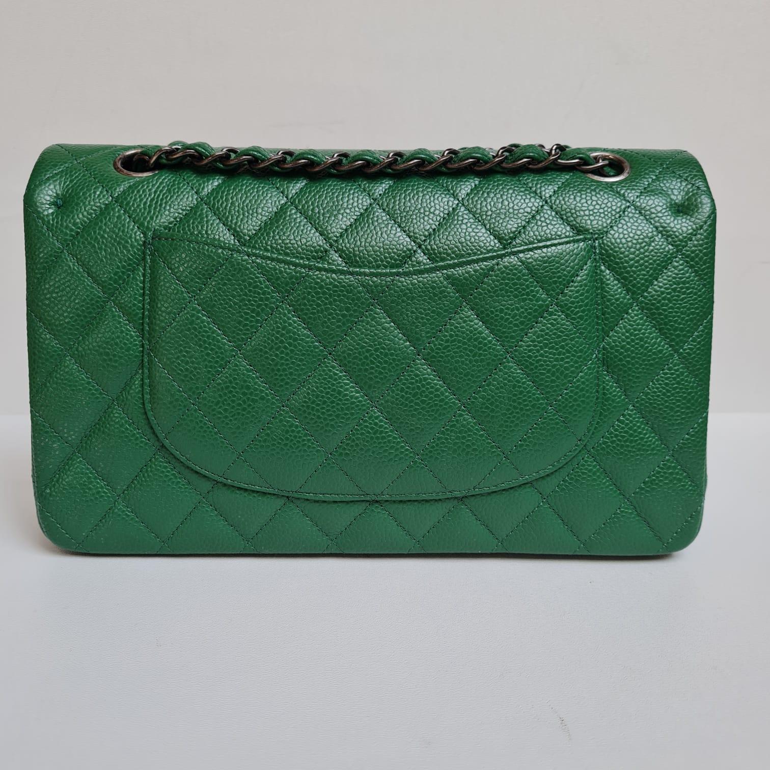 Rare Chanel Emerald Green Caviar Quilted Classic Medium Double Flap Bag RHW 13
