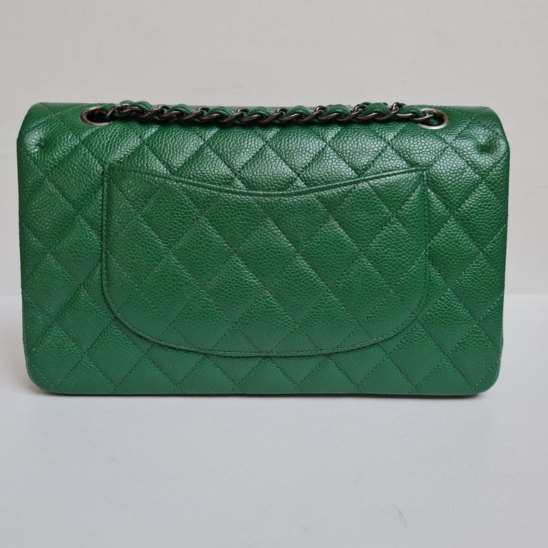 Chanel Metallic Green Quilted Caviar Classic Zip Card Case Pale Gold Hardware, 2018 (Like New), Womens Handbag