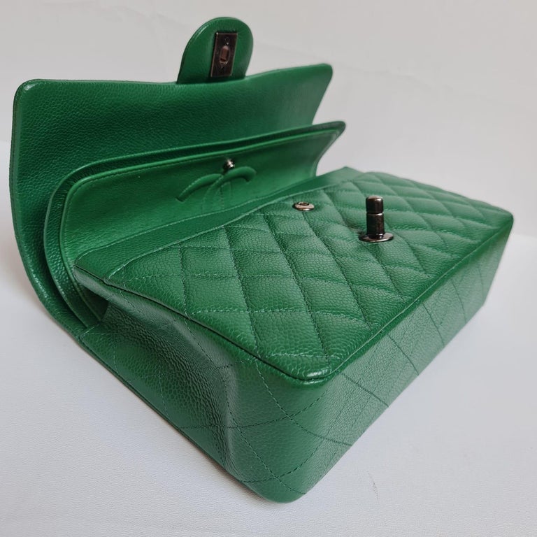 Rare Chanel Emerald Green Caviar Quilted Classic Medium Double Flap Bag RHW  at 1stDibs