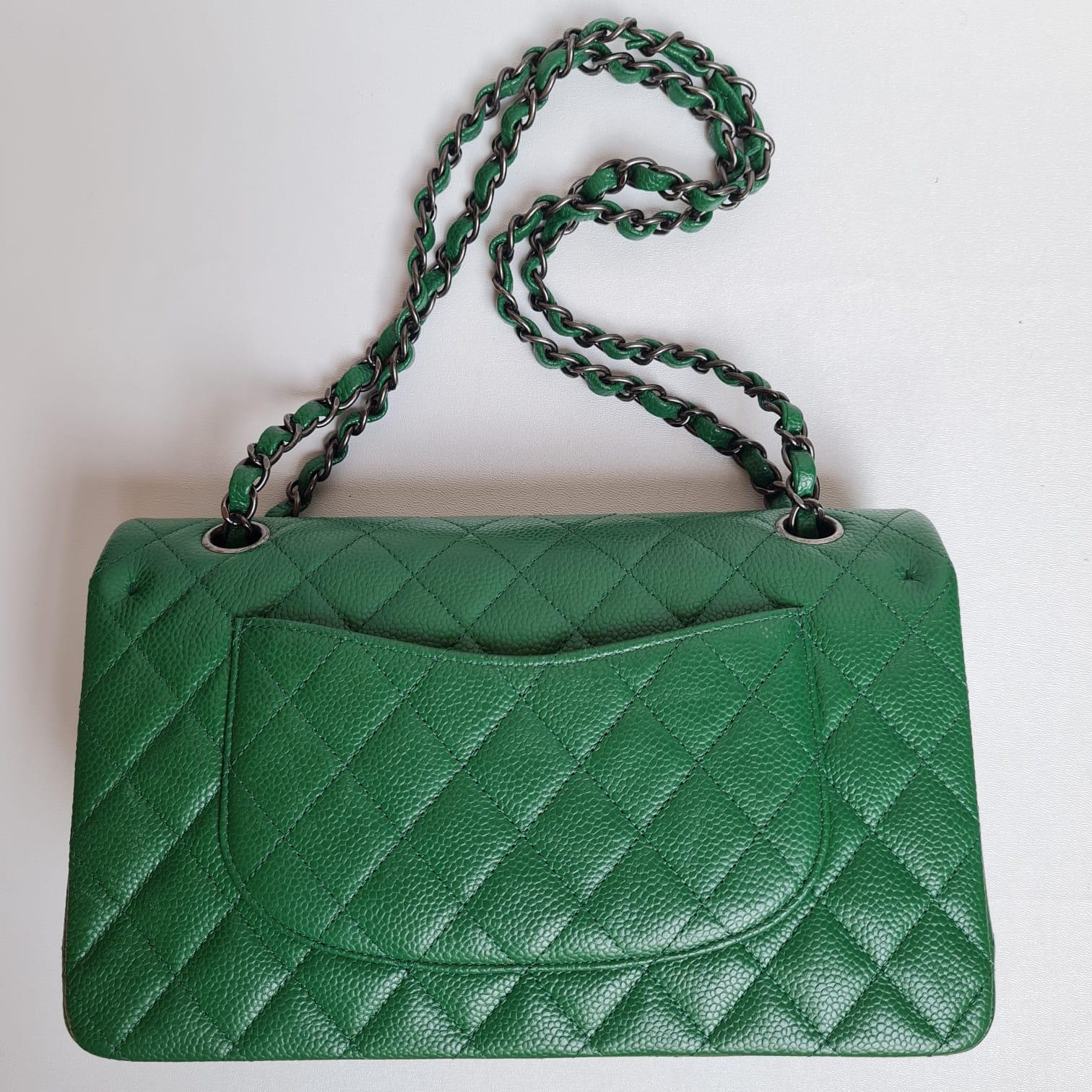 Rare Chanel Emerald Green Caviar Quilted Classic Medium Double Flap Bag RHW 2