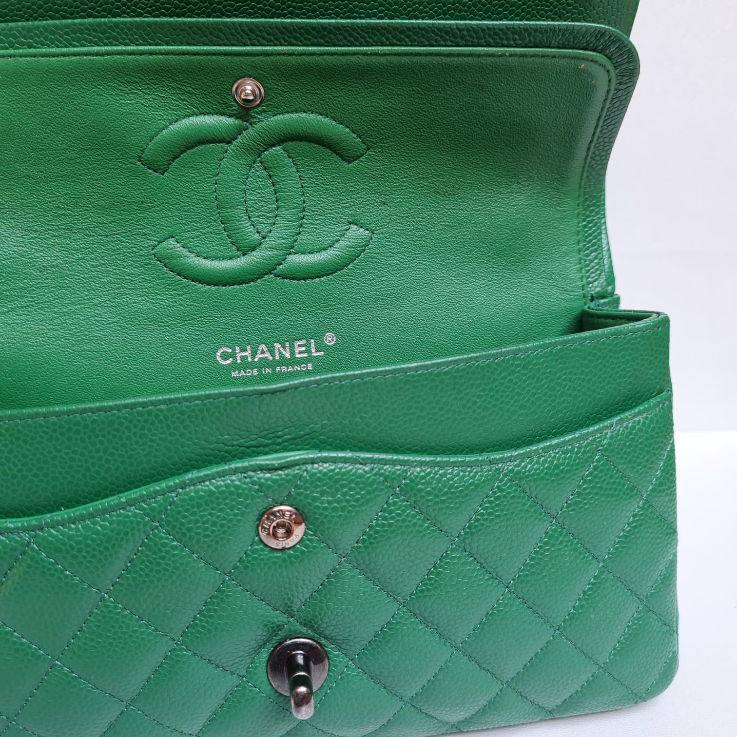 Rare Chanel Emerald Green Caviar Quilted Classic Medium Double Flap Bag RHW 3