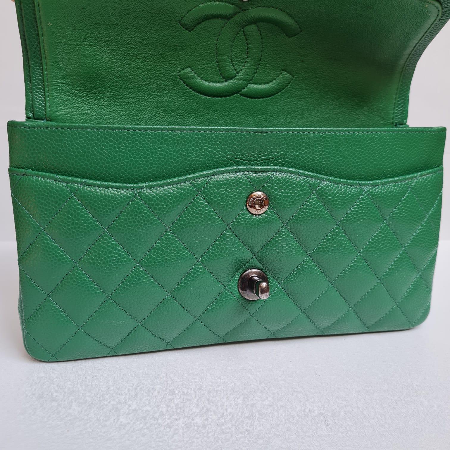 Rare Chanel Emerald Green Caviar Quilted Classic Medium Double Flap Bag RHW 4