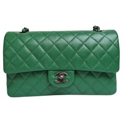 Rare Chanel Emerald Green Caviar Quilted Classic Medium Double Flap Bag RHW