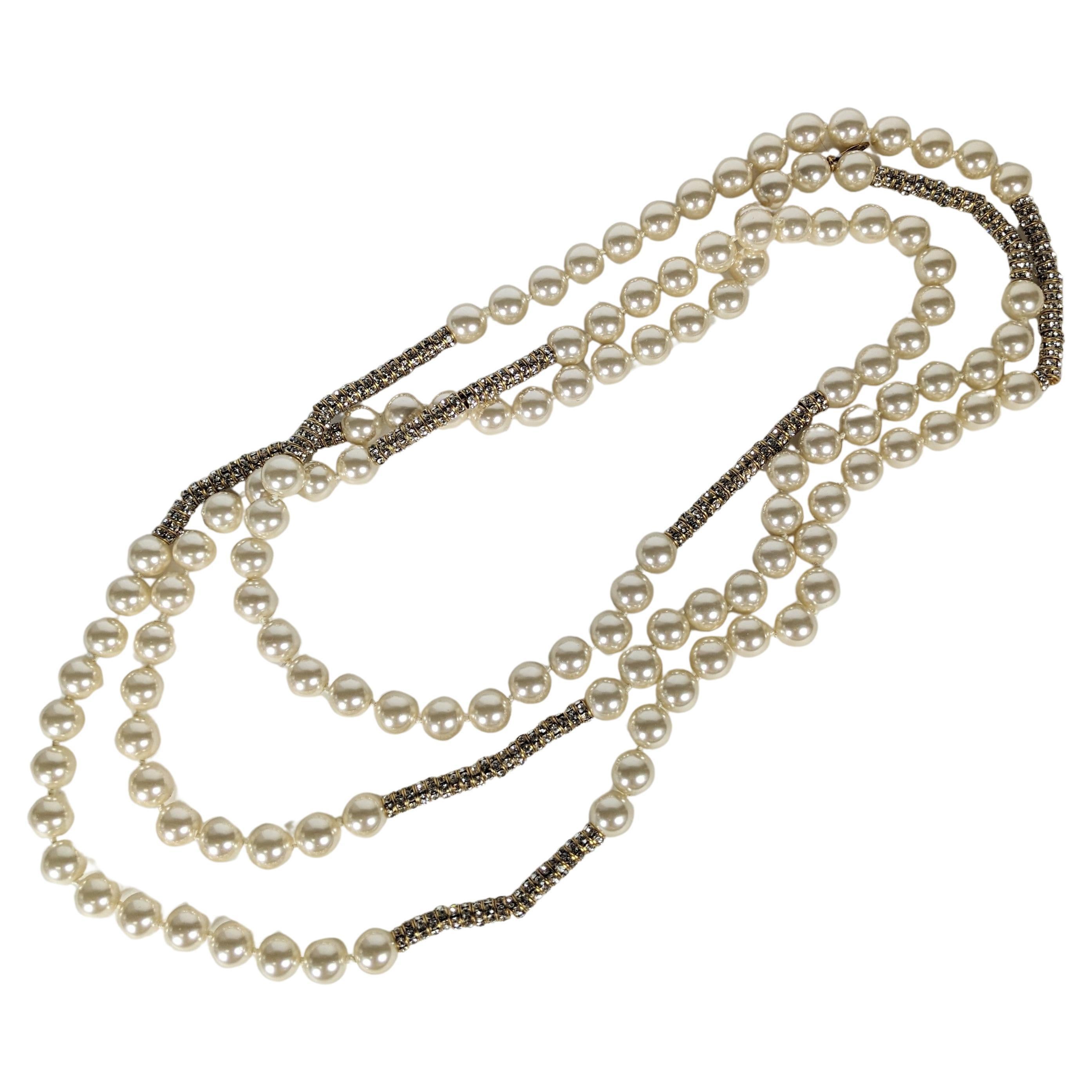 Rare Chanel Endless Pearl and Crystal Rondel Necklace For Sale