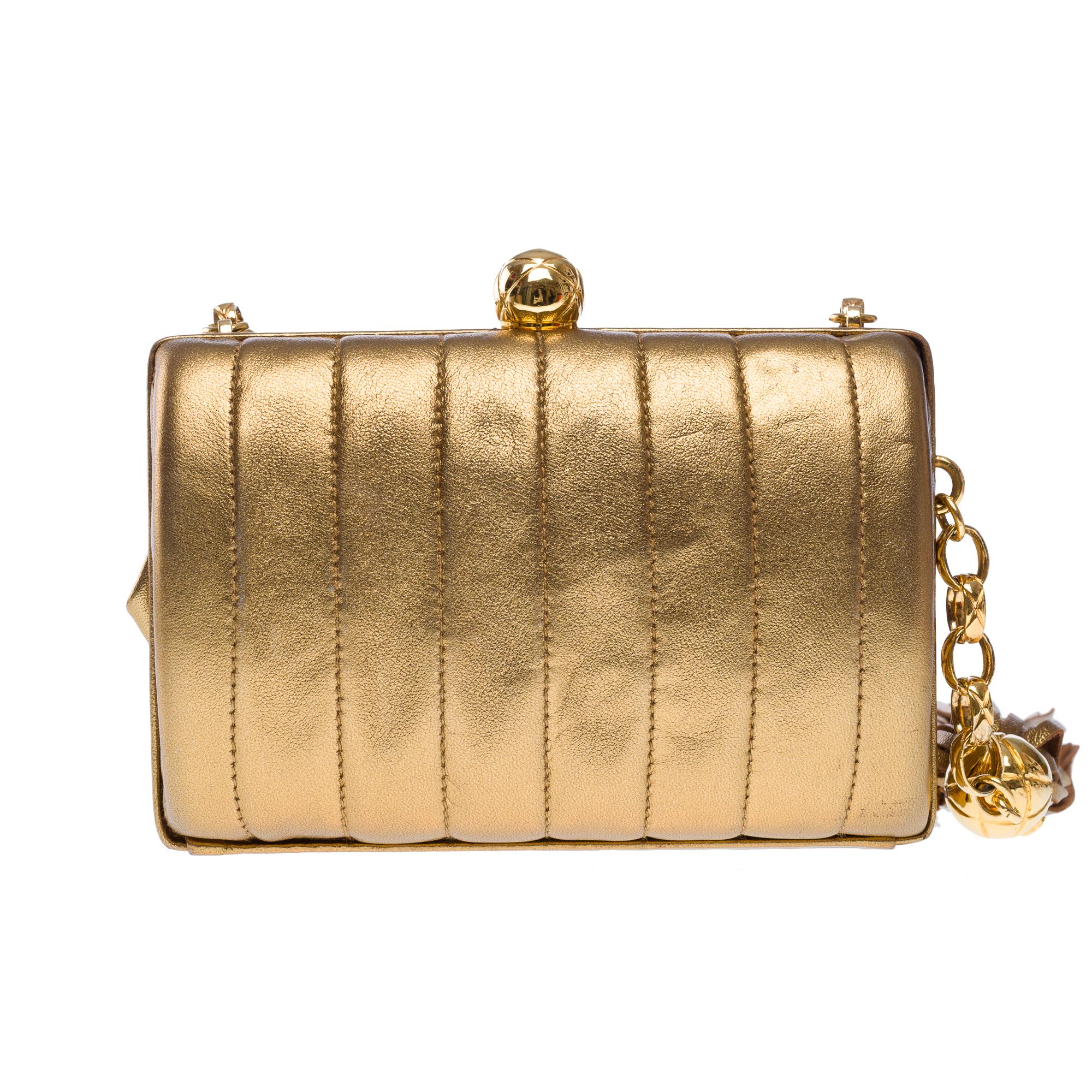 Brown Rare Chanel Evening bag in metallic gold quilted lambskin, GHW