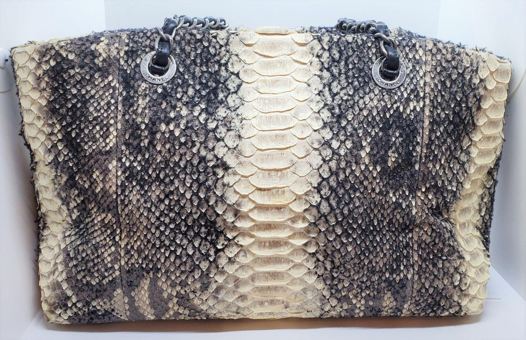 Black Rare CHANEL Exotic Python Chained Shoulder Bag