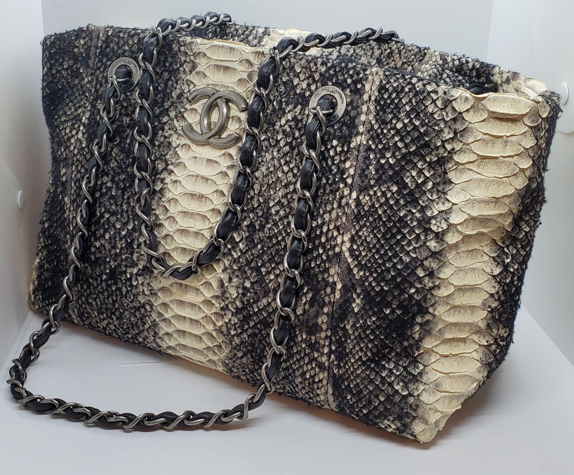 Rare CHANEL Exotic Python Chained Shoulder Bag In Excellent Condition In Pasadena, CA