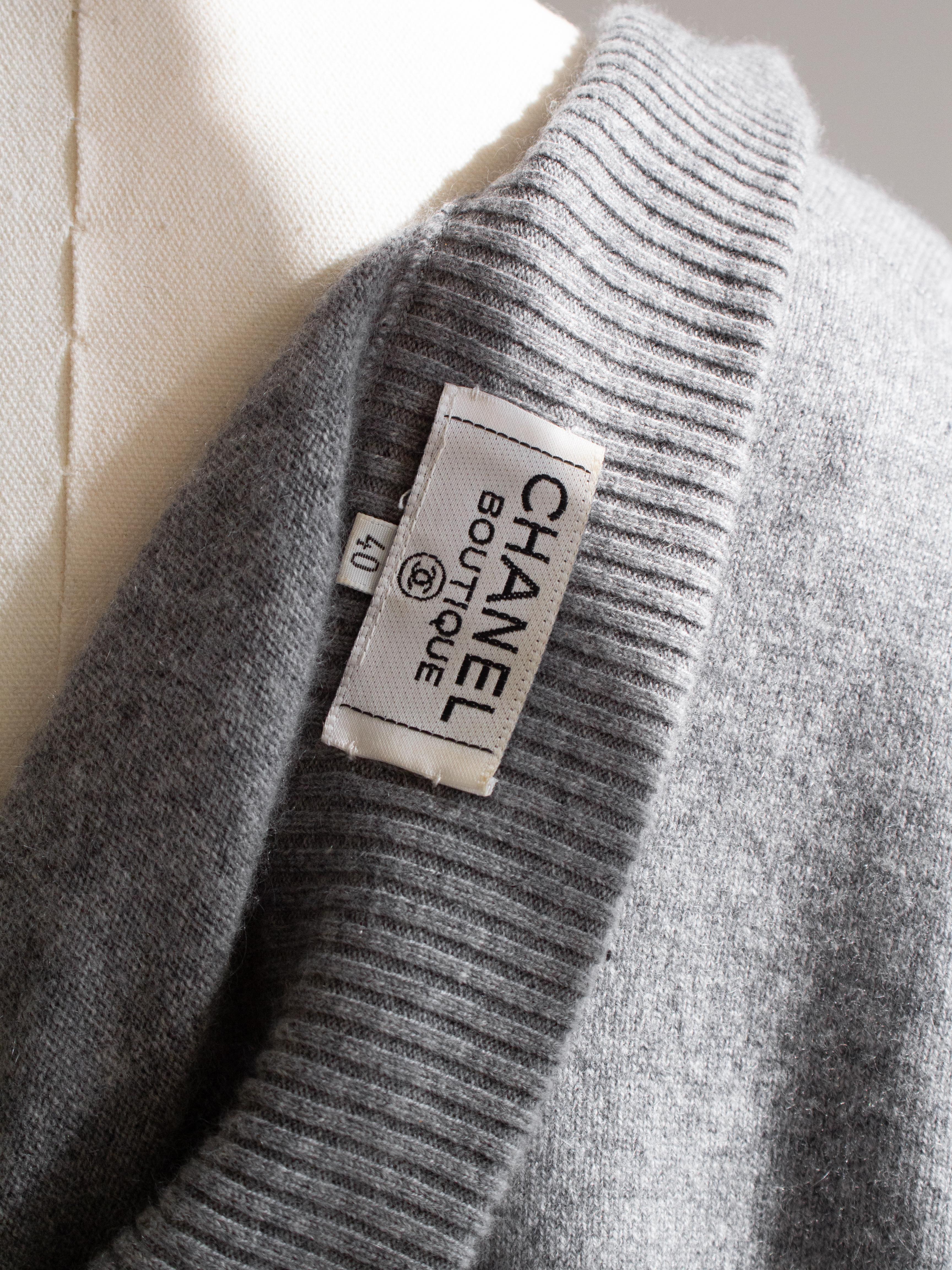 Rare Chanel F/W 1991 Grey White Pearl CC Cashmere Linda 91A Jumpsuit 10
