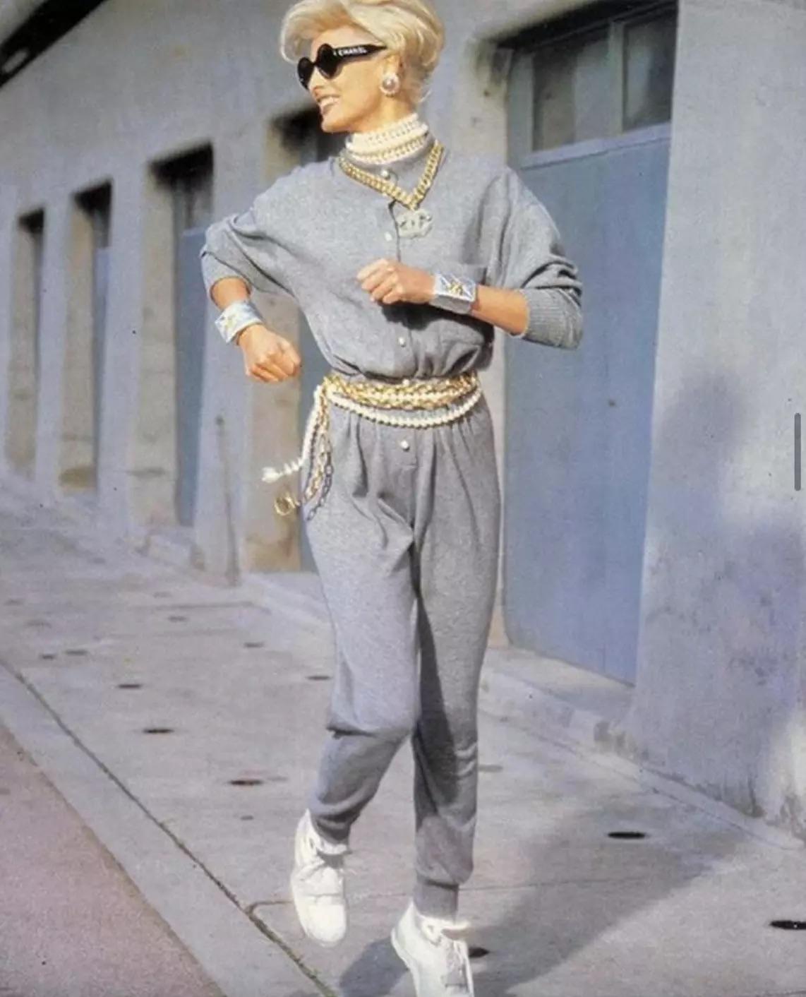This is an iconic grey cashmere jumpsuit from the Chanel Fall 1991 