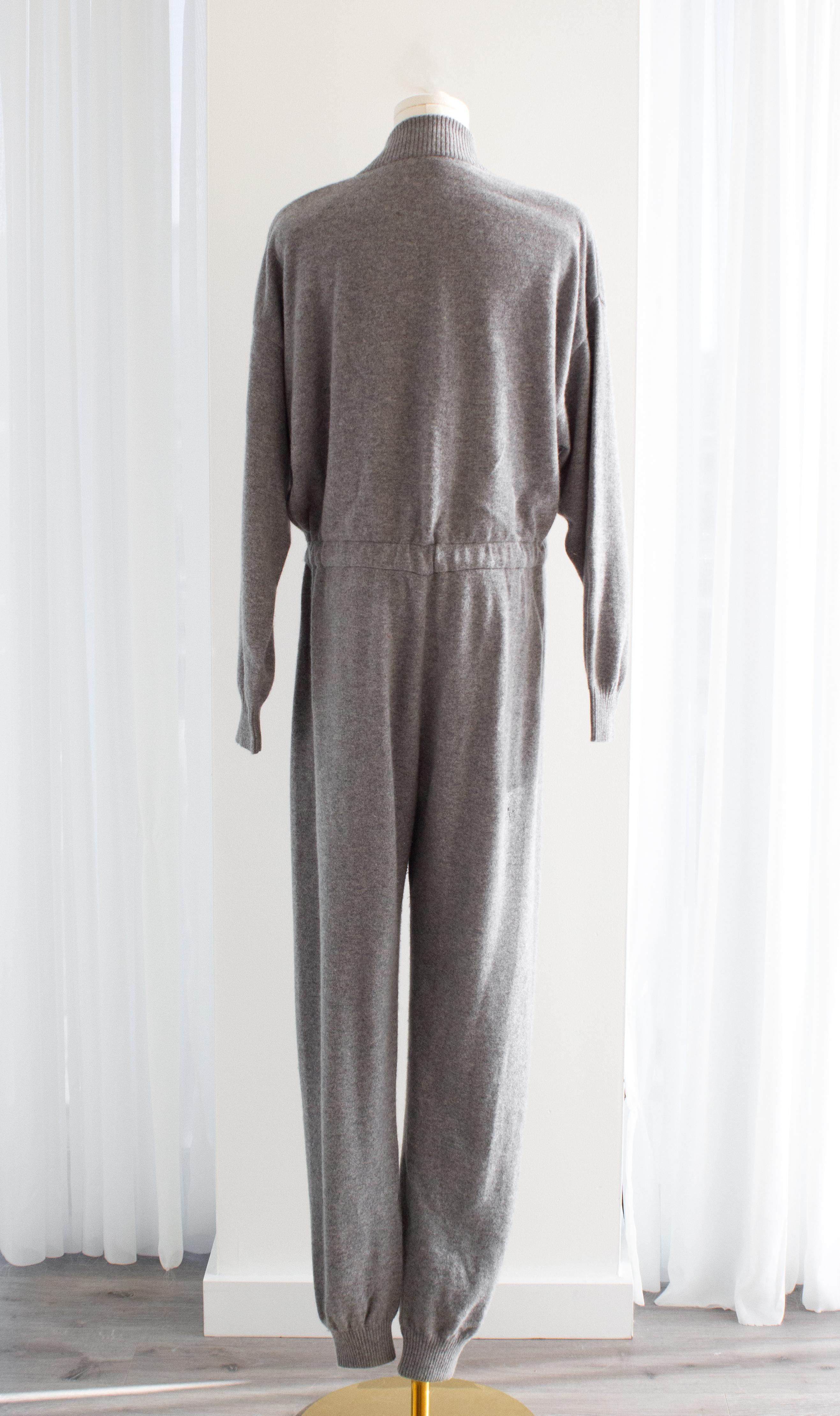 Rare Chanel F/W 1991 Grey White Pearl CC Cashmere Linda 91A Jumpsuit 1