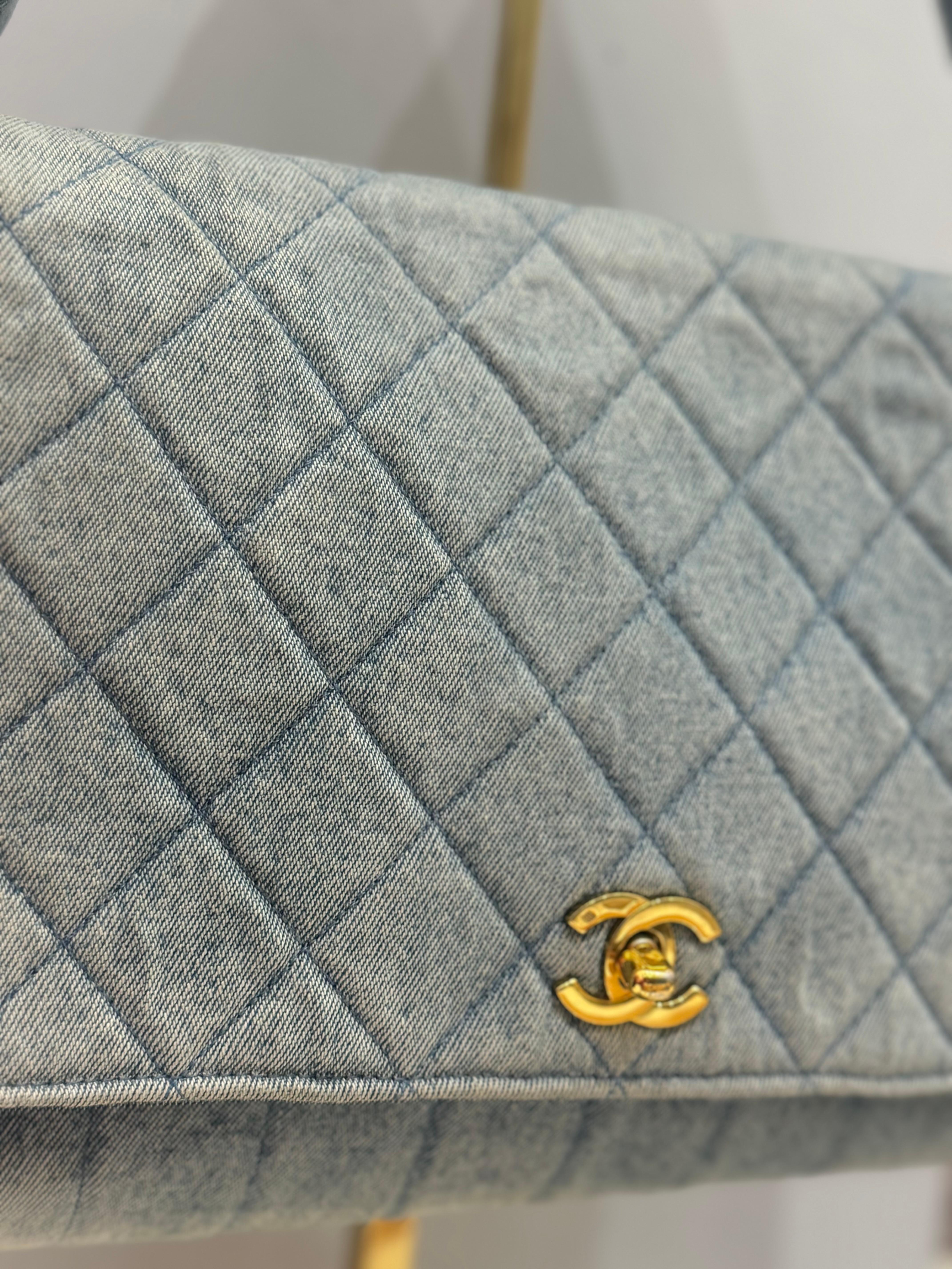Rare Chanel F/W 1991 Hip Hop Collection denim quilted single flap bag For Sale 6