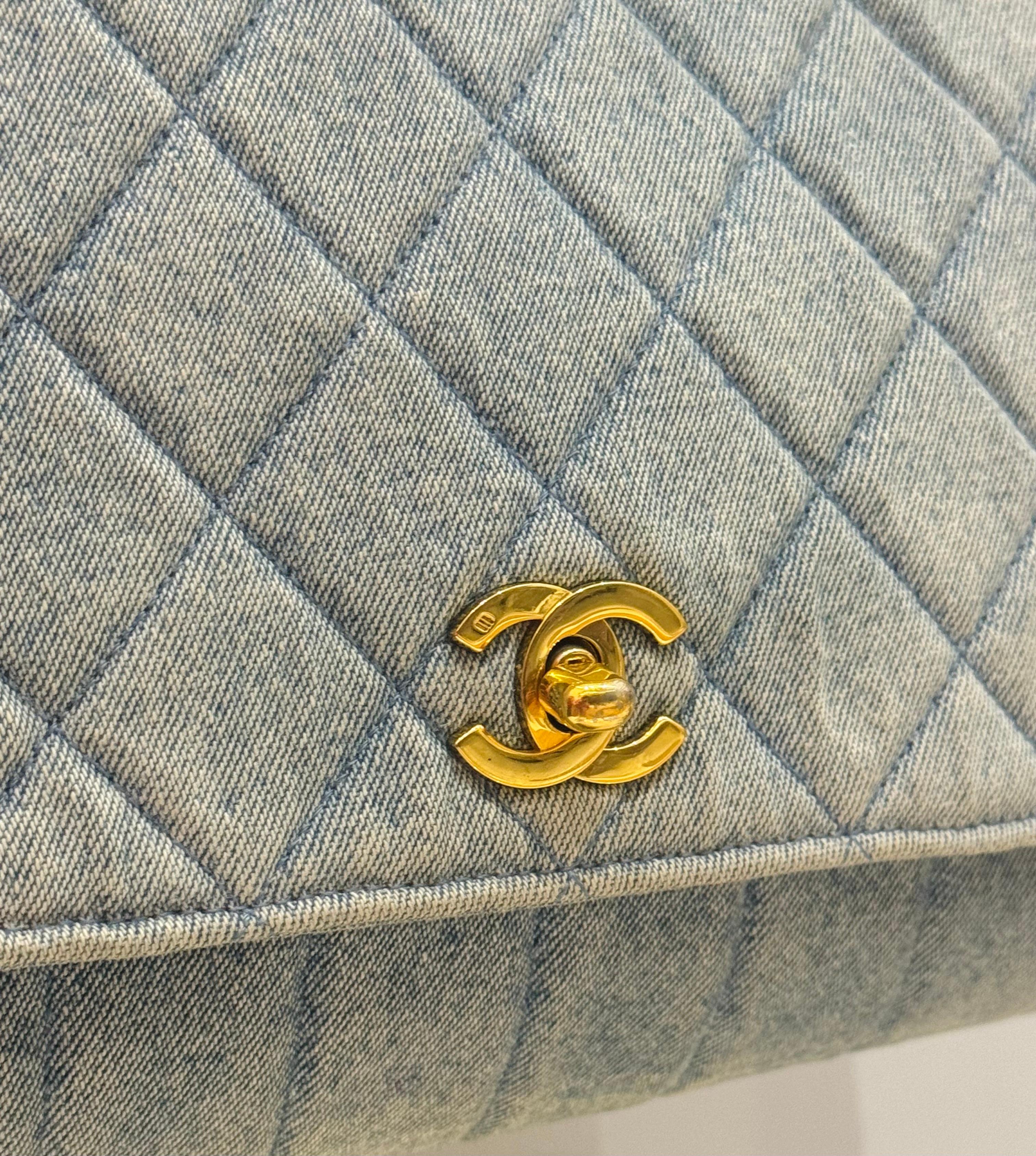 Rare Chanel F/W 1991 Hip Hop Collection denim quilted single flap bag For Sale 7