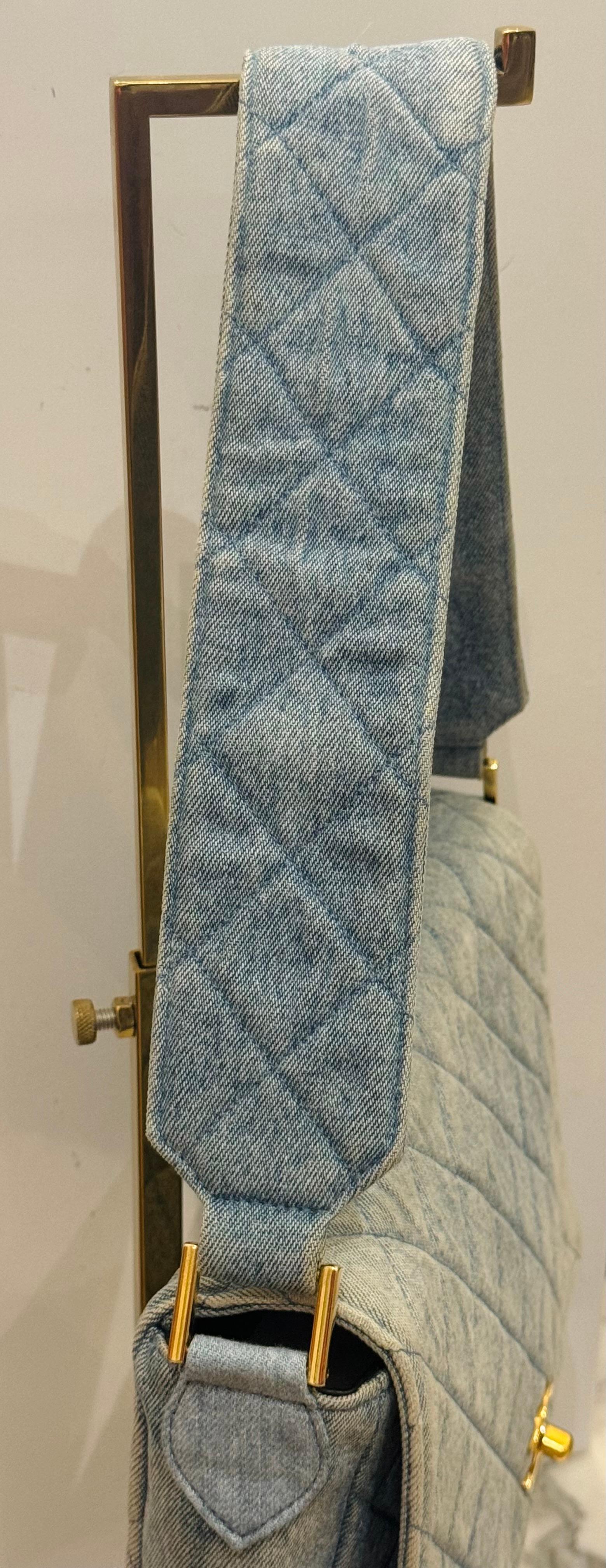 Rare Chanel F/W 1991 Hip Hop Collection denim quilted single flap bag For Sale 8