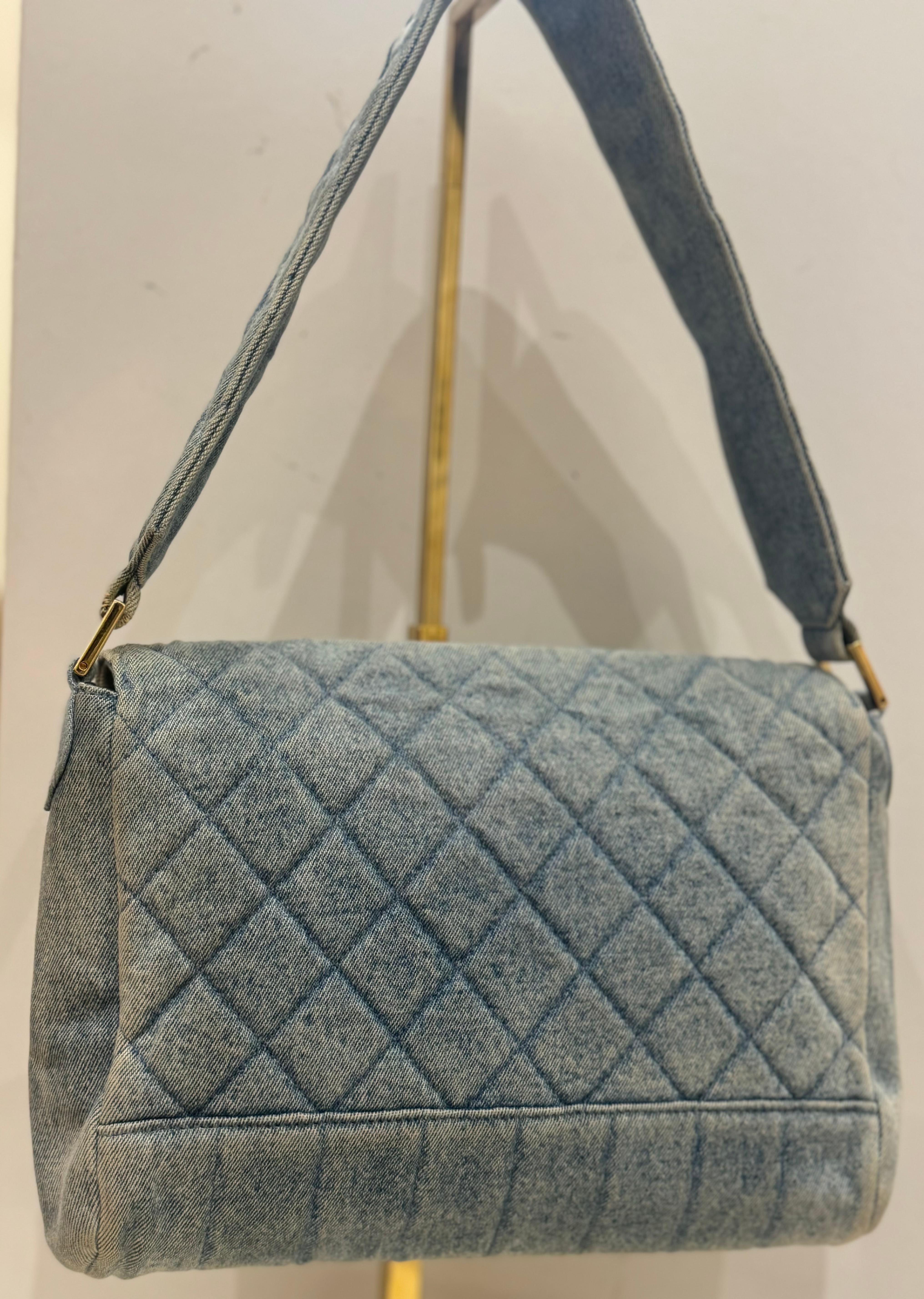 Rare Chanel F/W 1991 Hip Hop Collection denim quilted single flap bag For Sale 10