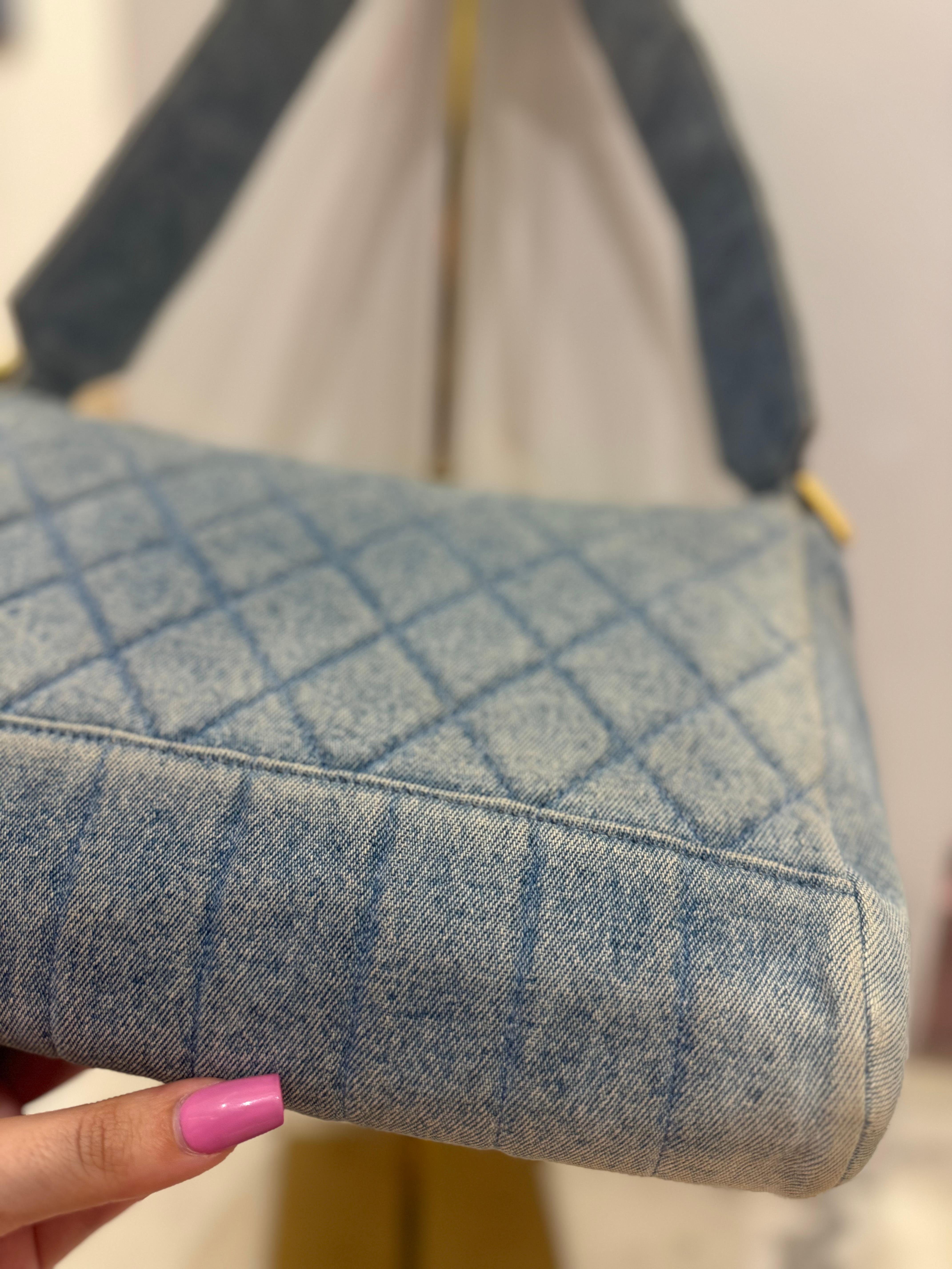 Rare Chanel F/W 1991 Hip Hop Collection denim quilted single flap bag For Sale 12