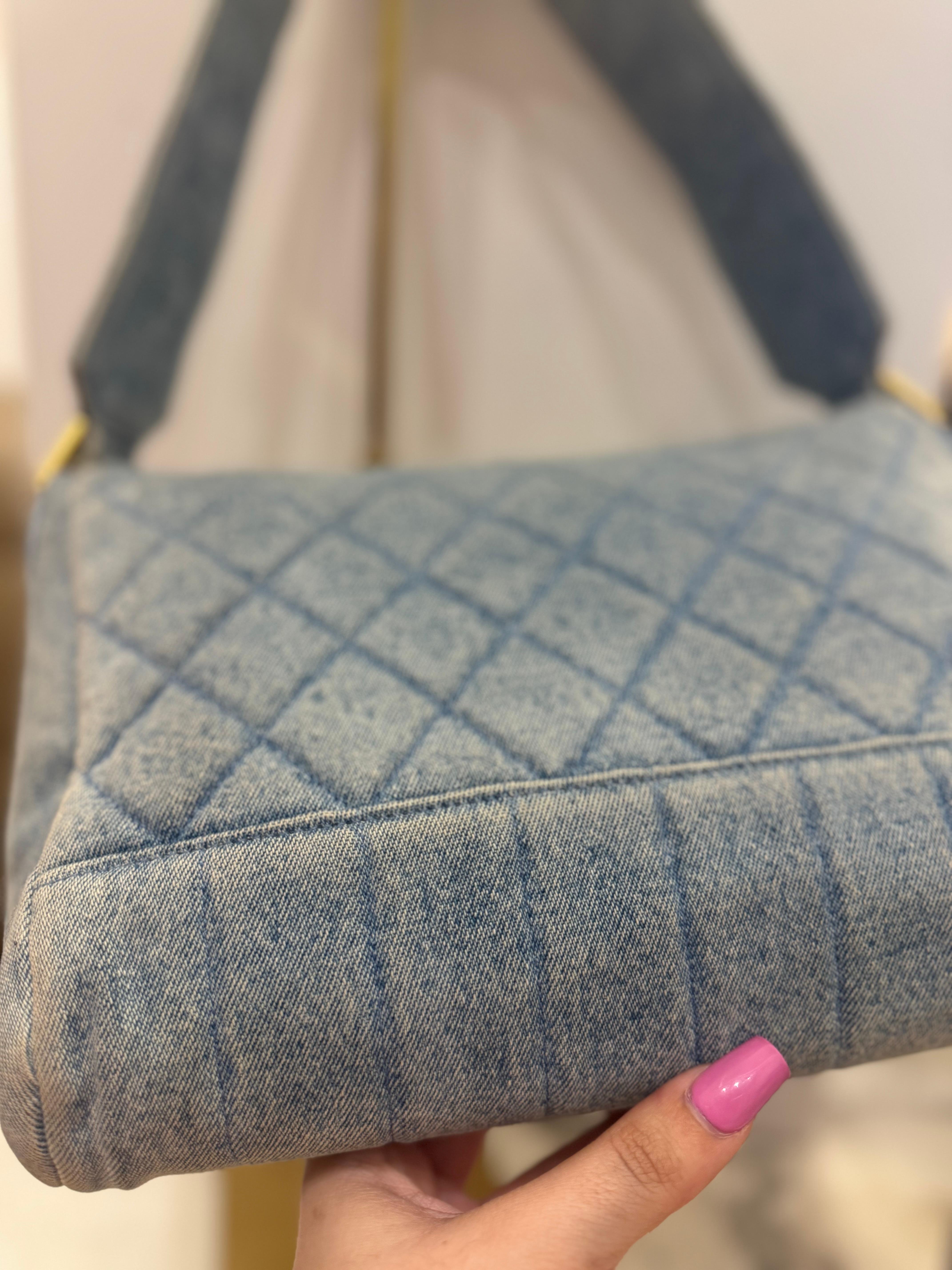 Rare Chanel F/W 1991 Hip Hop Collection denim quilted single flap bag For Sale 13