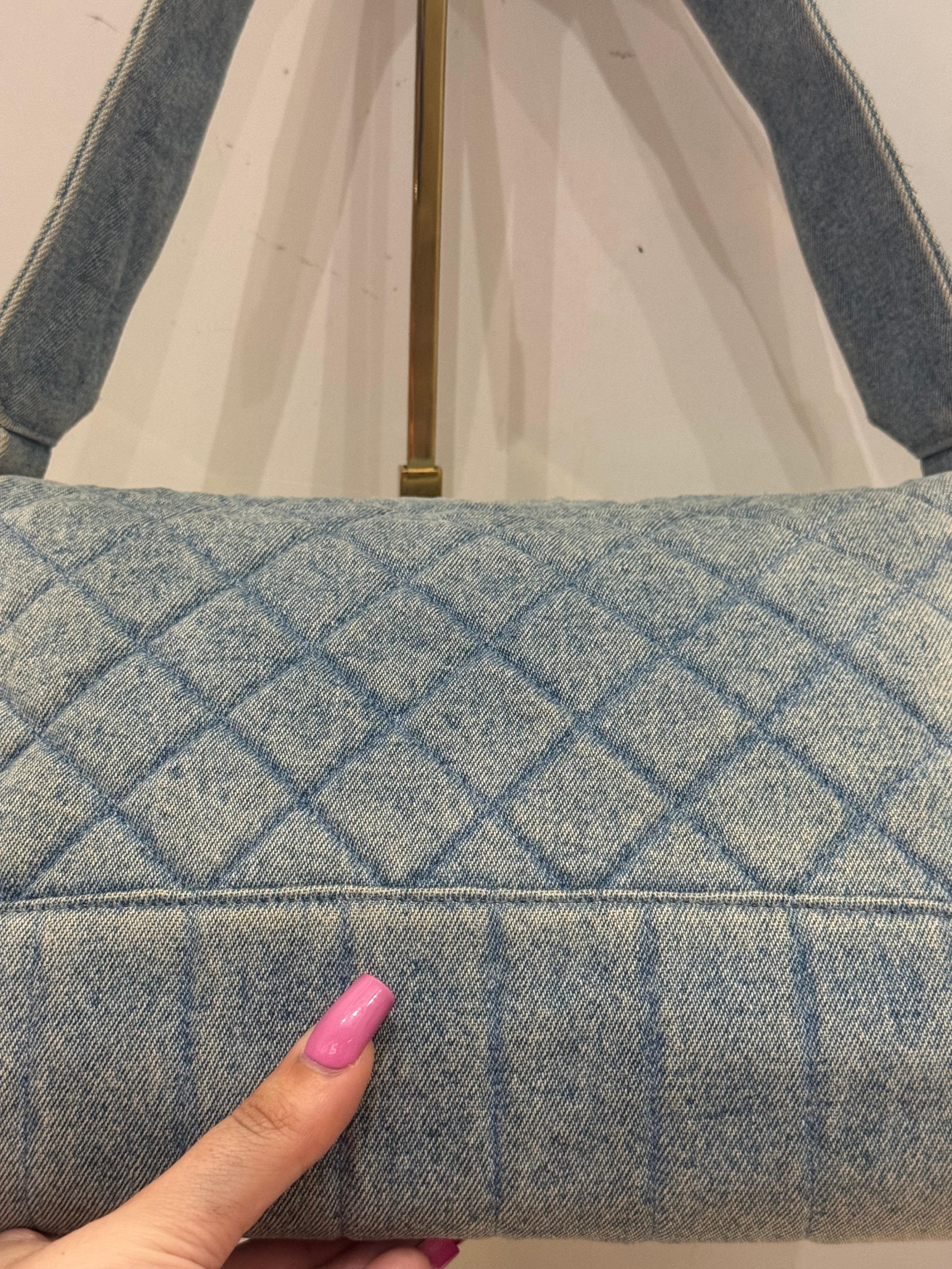 Rare Chanel F/W 1991 Hip Hop Collection denim quilted single flap bag For Sale 14