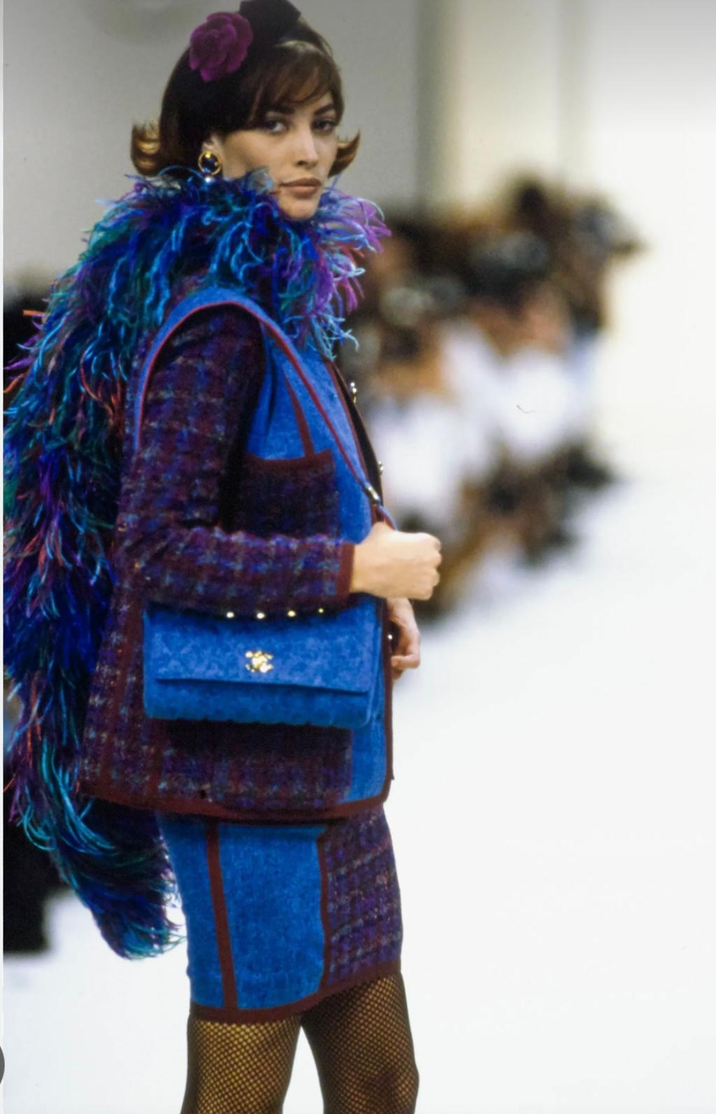 Rare Chanel runway fall winter 1991 Hip Hop Collection denim single flap quilted bag, 24k gold plated hardware, some wear on the denim (many pictures posted) black leather interior, serial number. 